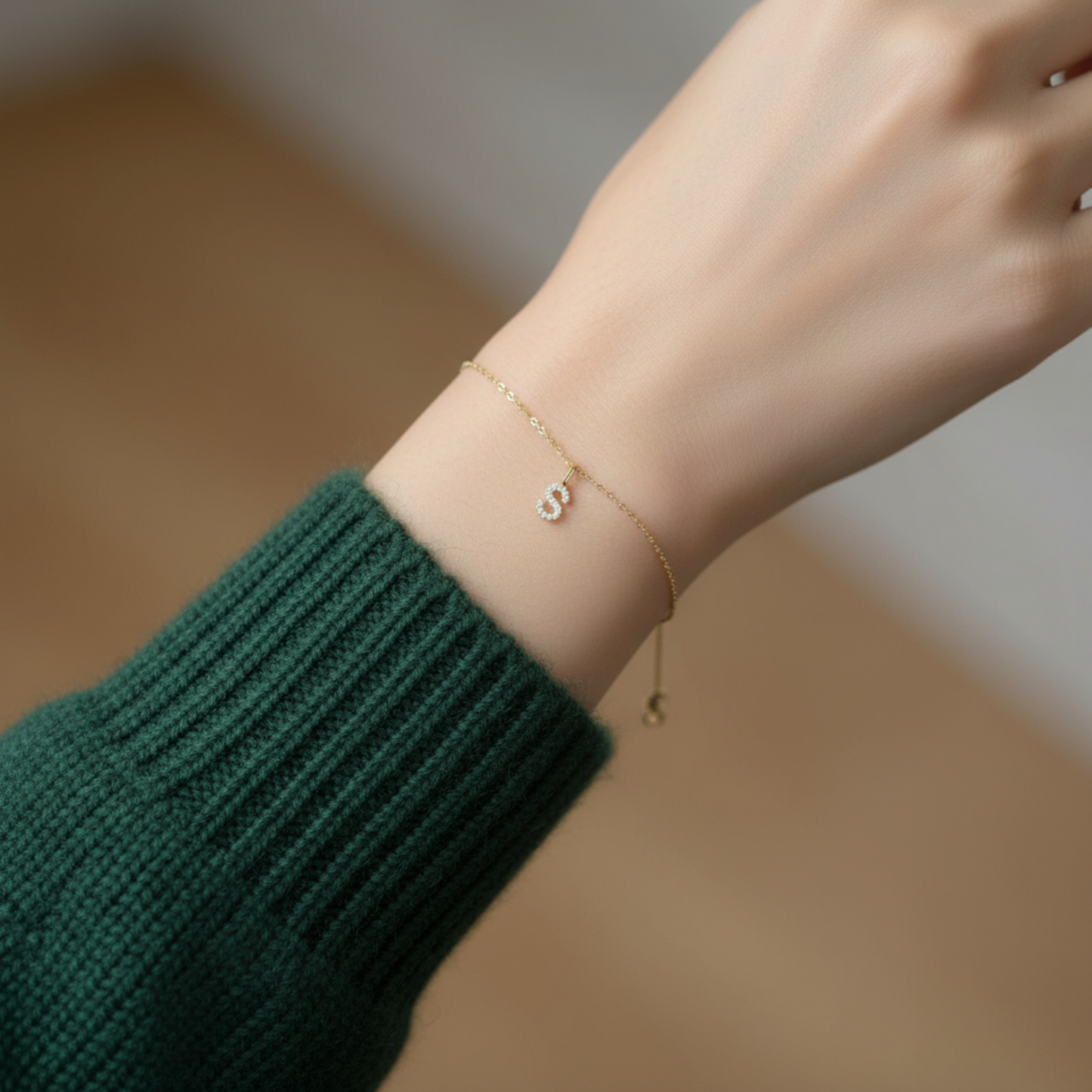 9K Gold Minimal Dainty 26 alphabet Zircon Letter Name Small Initial Pendant D.I.Y Charm