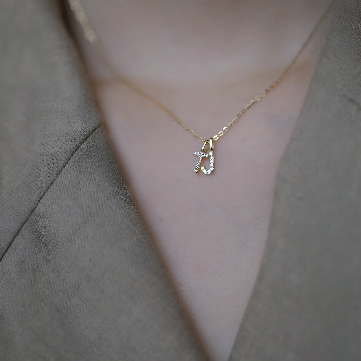 9K Gold Minimal Dainty 26 alphabet Zircon Letter Name Small Initial Pendant D.I.Y Charm