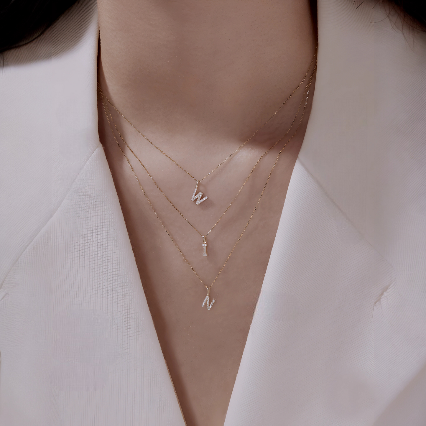 9K Gold Minimal Dainty 26 alphabet Zircon Letter Name Small Initial Pendant D.I.Y Charm