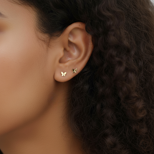 14k Gold Simple Minimal Butterfly Dainty Stud Earrings