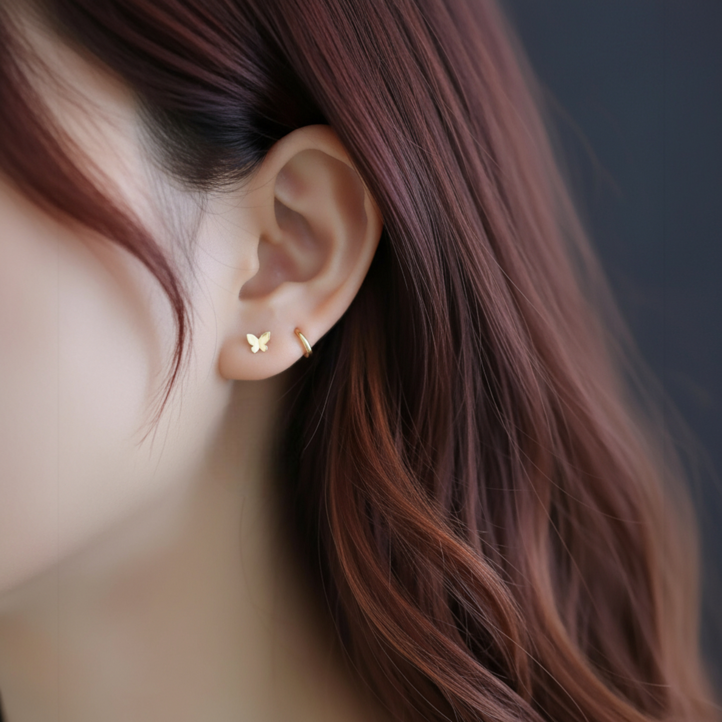 14k Gold Simple Minimal Butterfly Dainty Stud Earrings