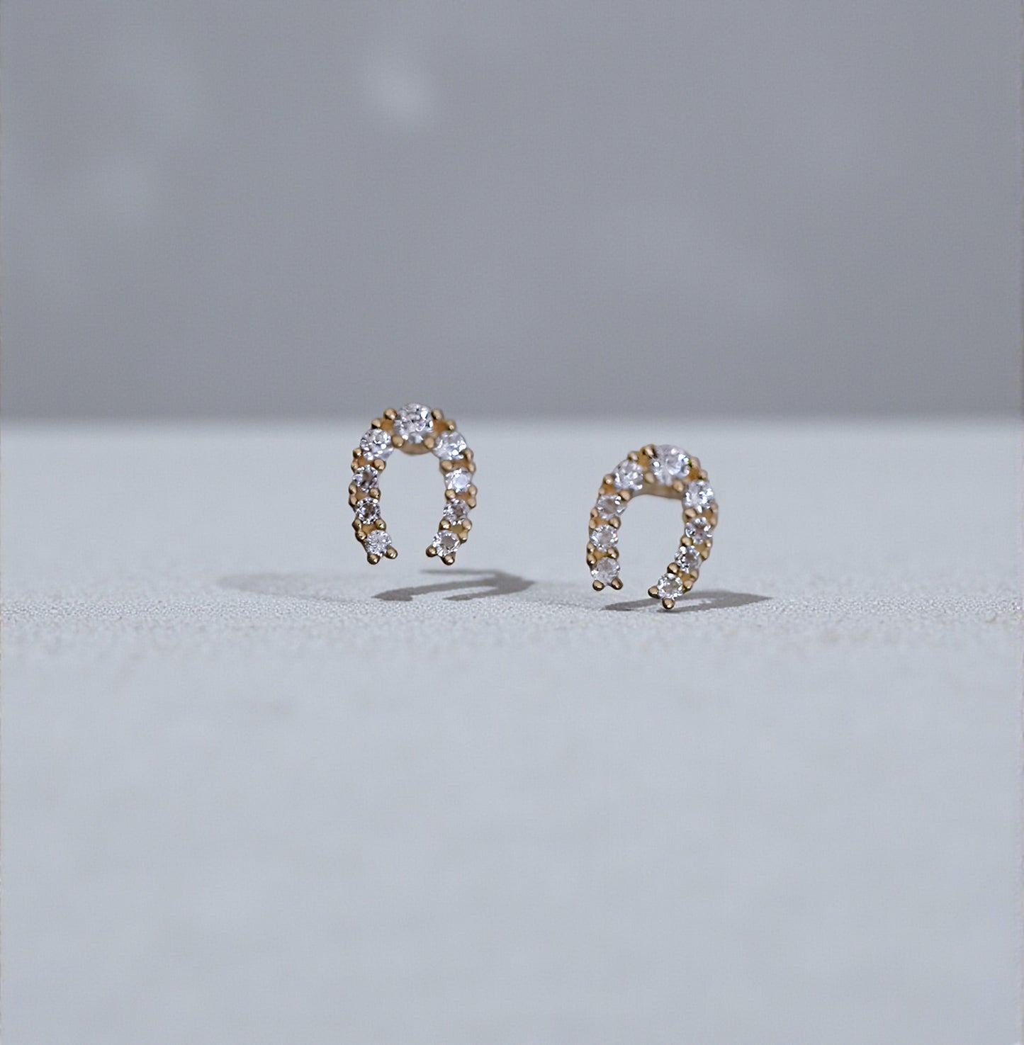 9k Gold Simple Minimal Dainty Lucky Sparkling Horseshoe Stud Earrings