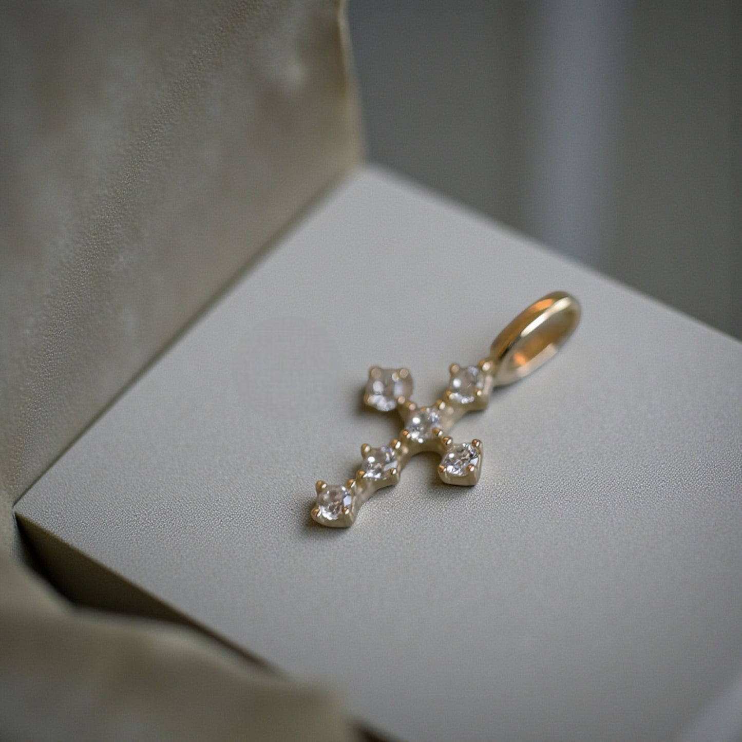 9K Gold Minimal Dainty Zircon Cross Pendant D.I.Y Charm