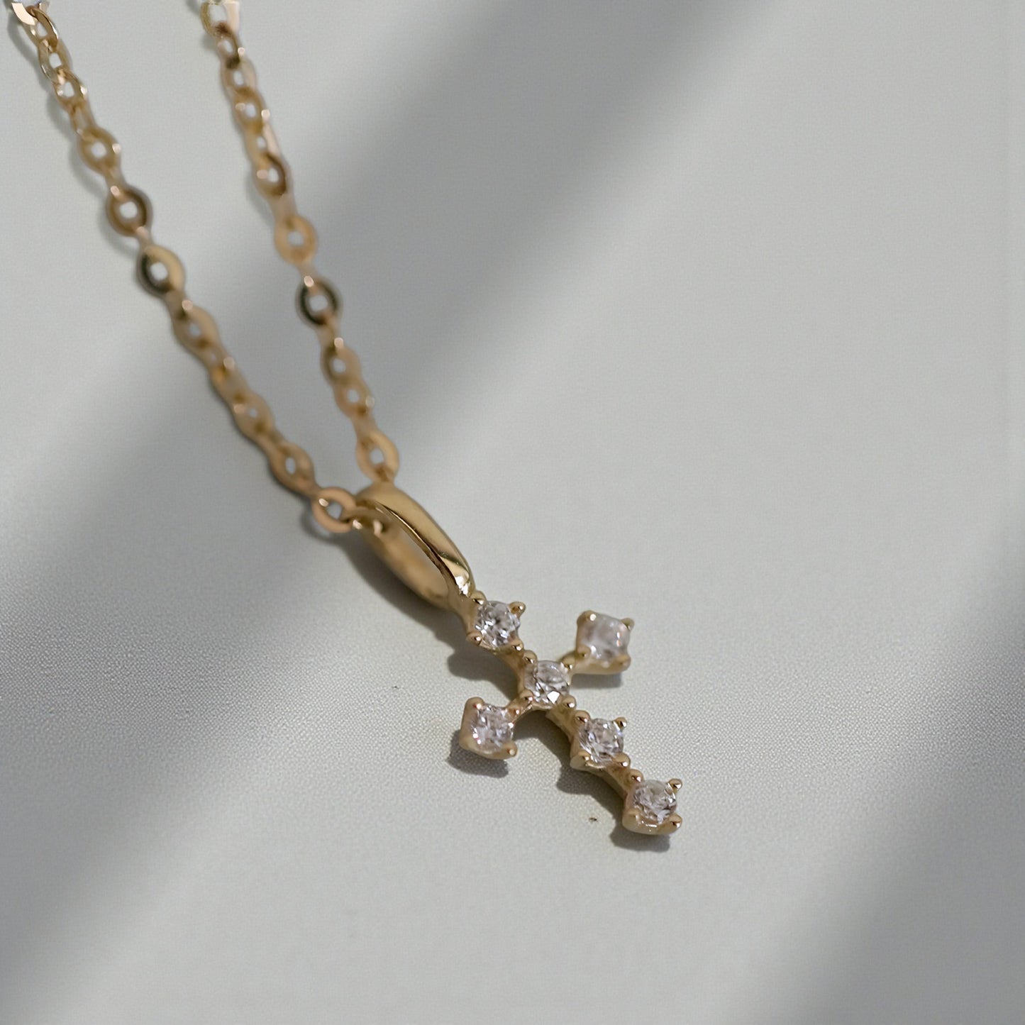 9K Gold Minimal Dainty Zircon Cross Pendant D.I.Y Charm