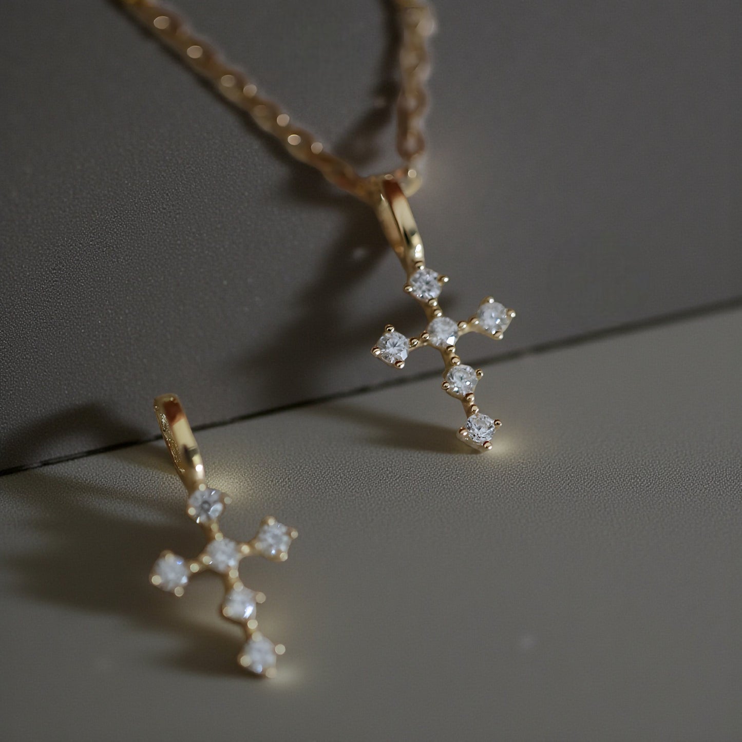 9K Gold Minimal Dainty Zircon Cross Pendant D.I.Y Charm