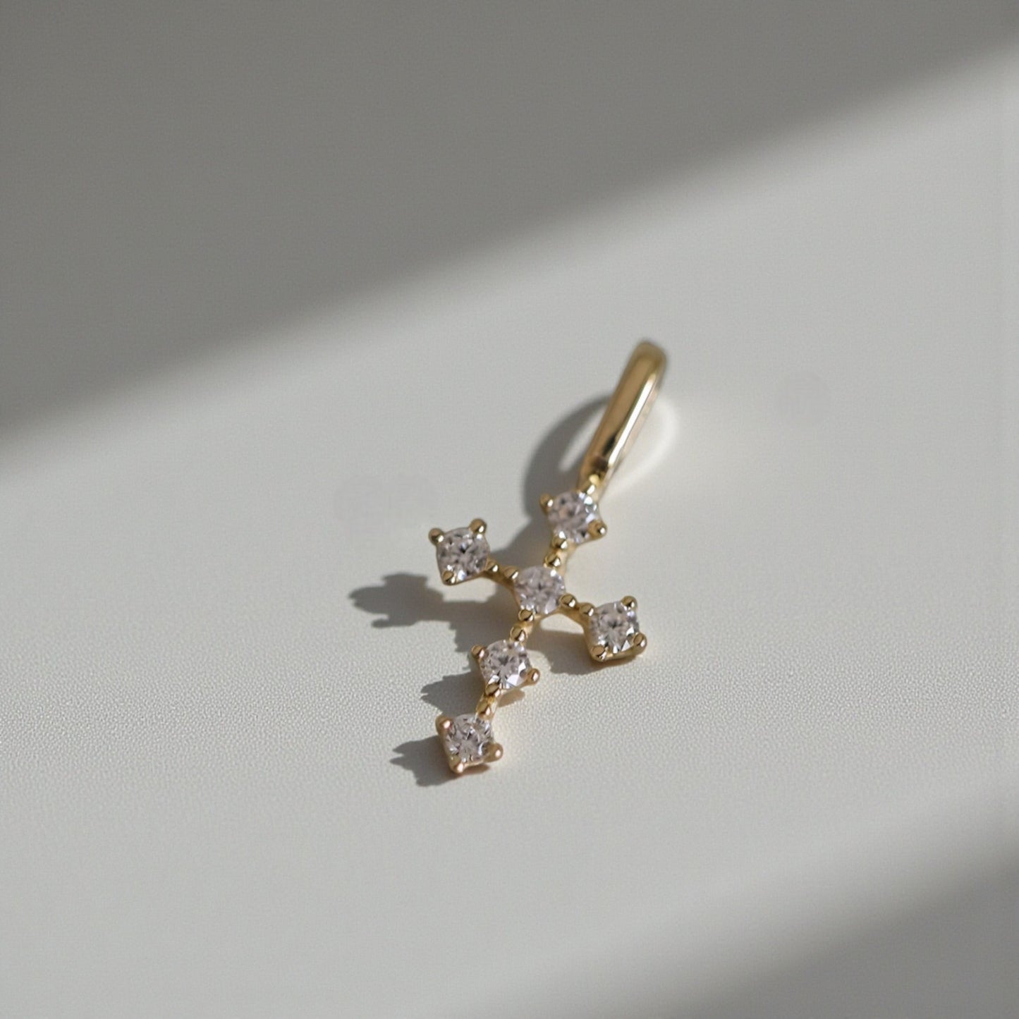 9K Gold Minimal Dainty Zircon Cross Pendant D.I.Y Charm