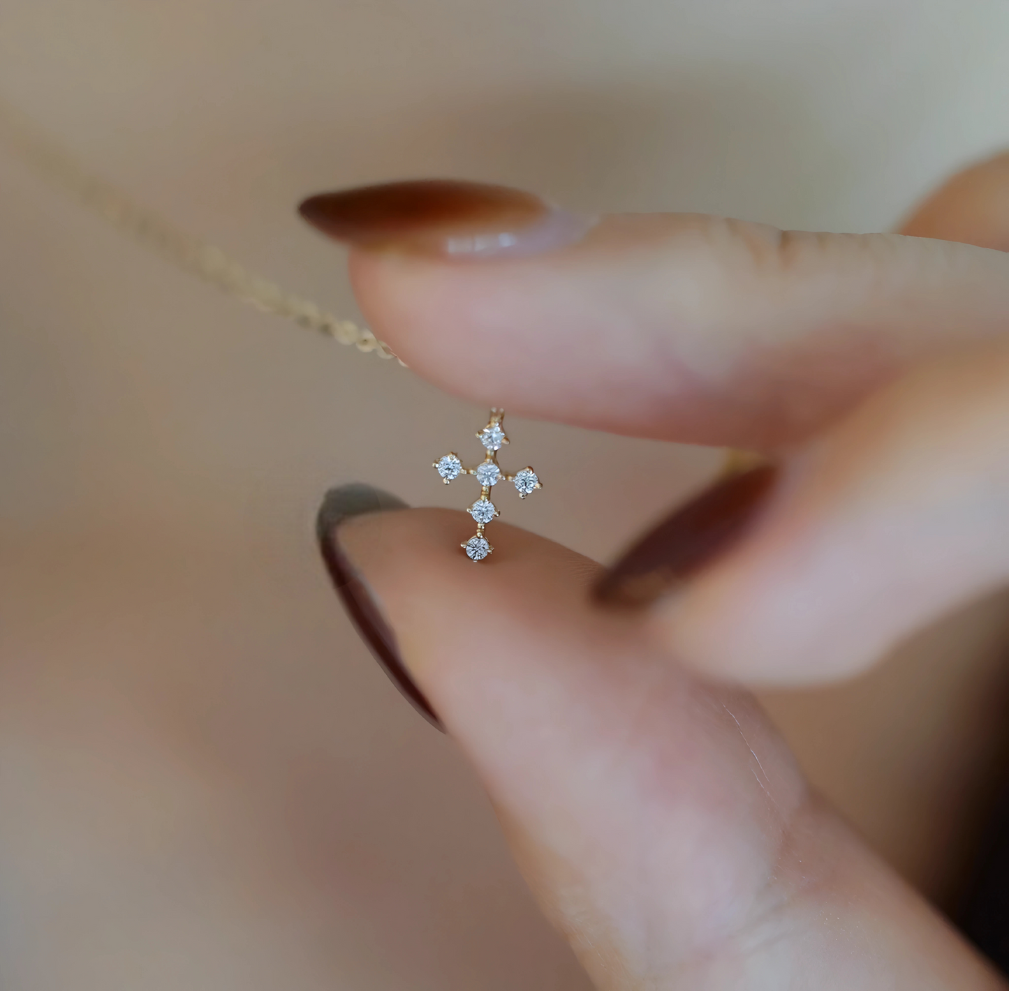 9K Gold Minimal Dainty Zircon Cross Pendant D.I.Y Charm