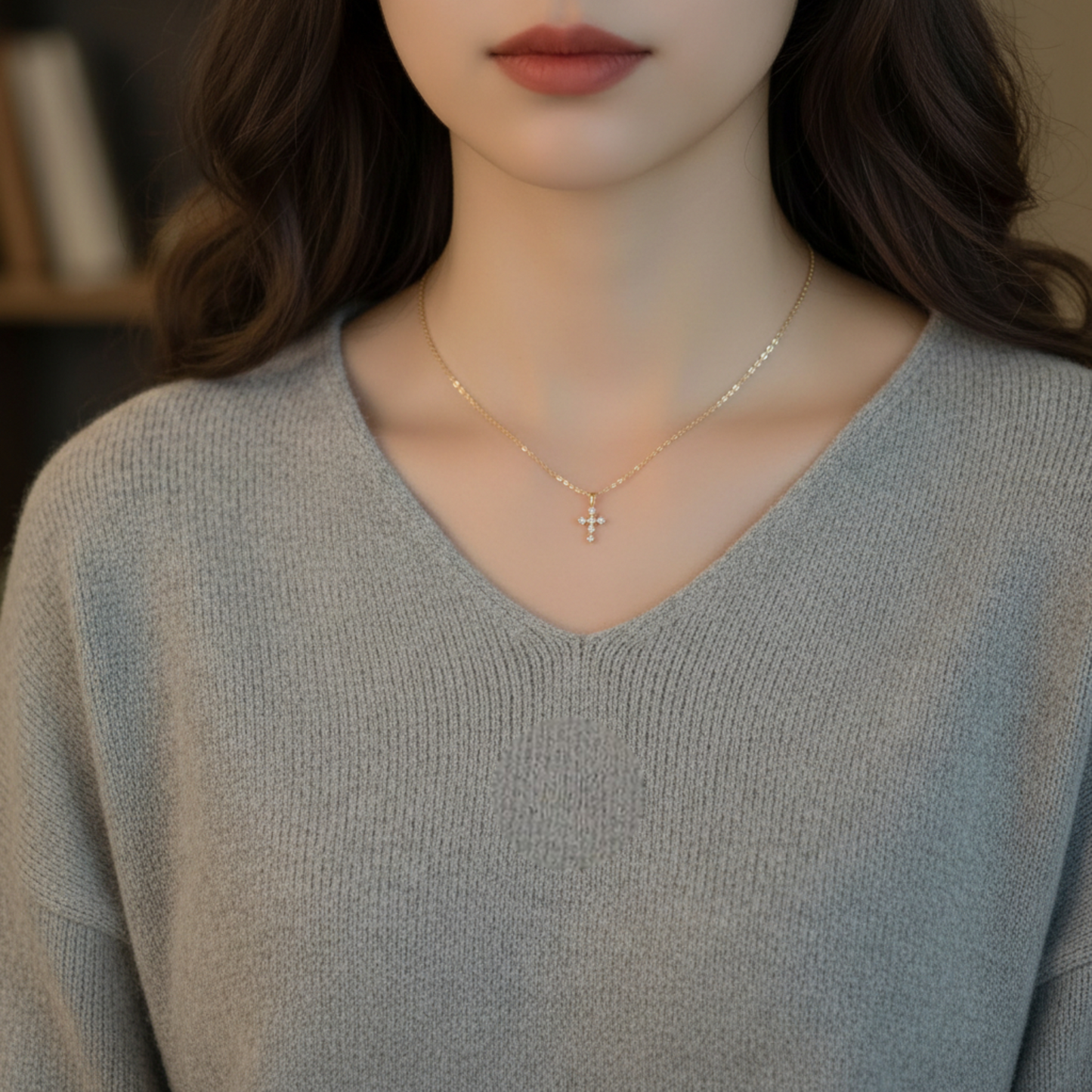 9K Gold Minimal Dainty Zircon Cross Pendant D.I.Y Charm