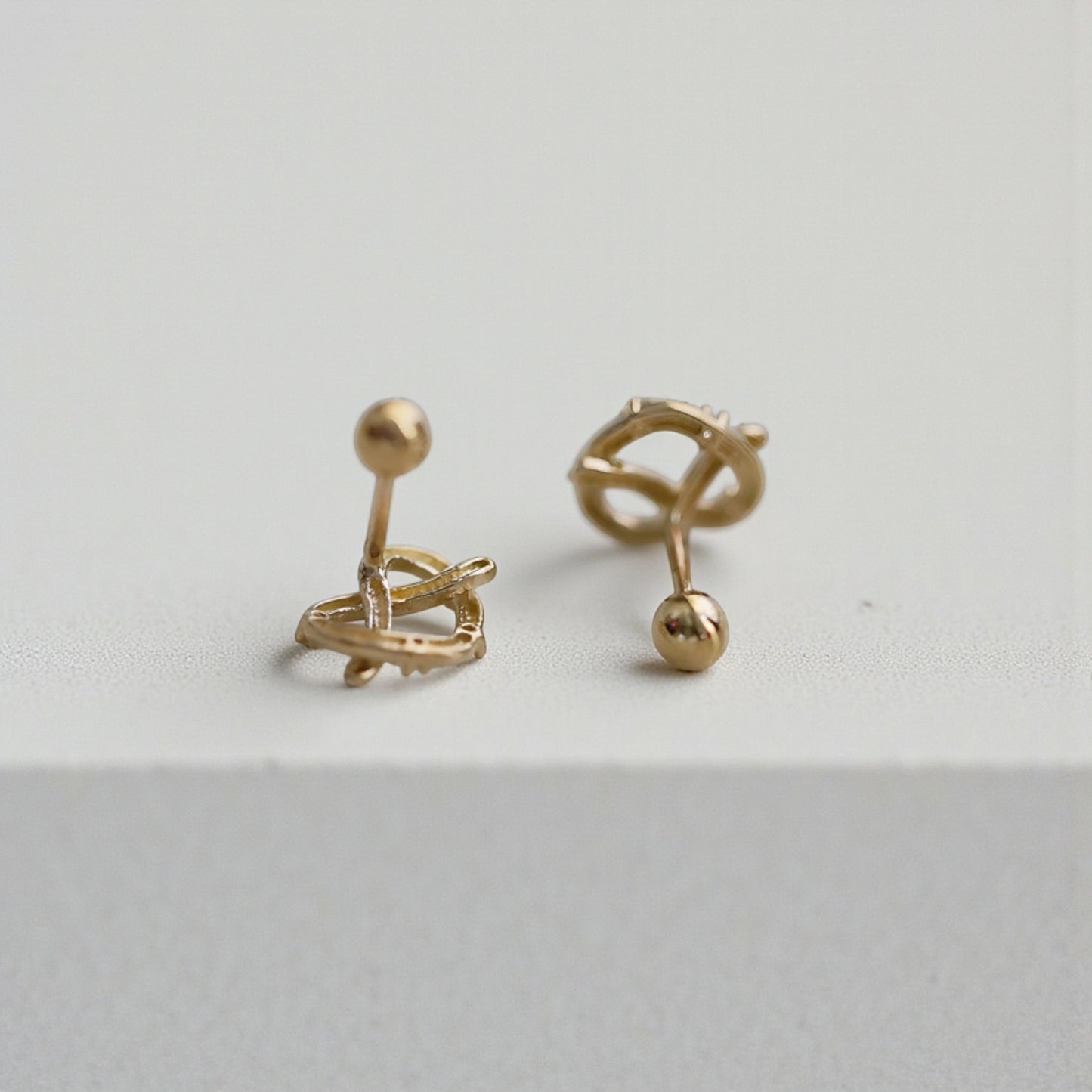 9k Gold Simple Minimal Dainty Lucky Cute Zircon Pretzel Screw Earrings