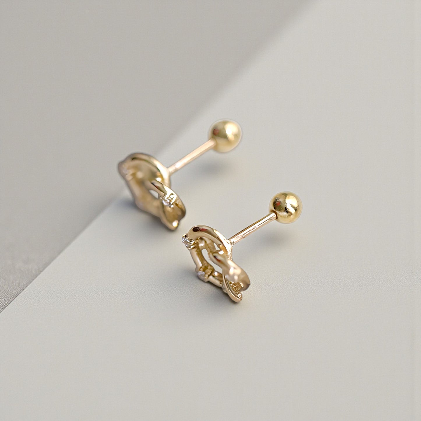 9k Gold Simple Minimal Dainty Lucky Cute Zircon Pretzel Screw Earrings