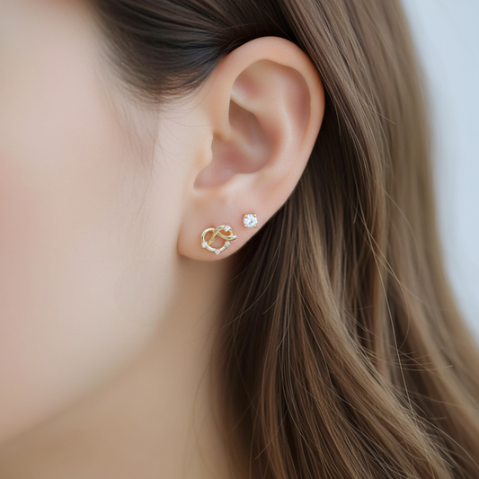 9k Gold Simple Minimal Dainty Lucky Cute Zircon Pretzel Screw Earrings
