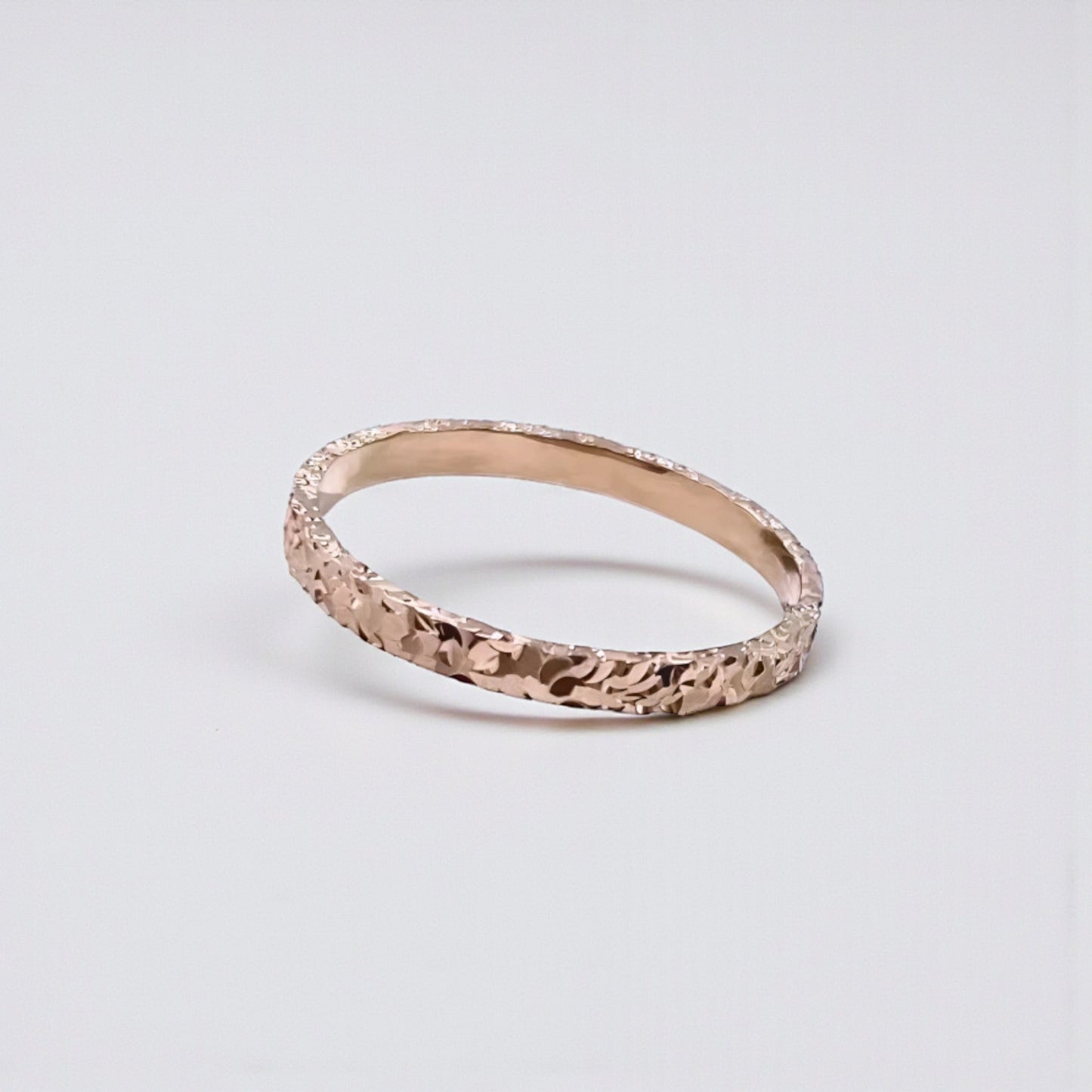 Genuine 18K Yellow Gold Rose Gold Crushed Ice Pattern Surface Band Ring
