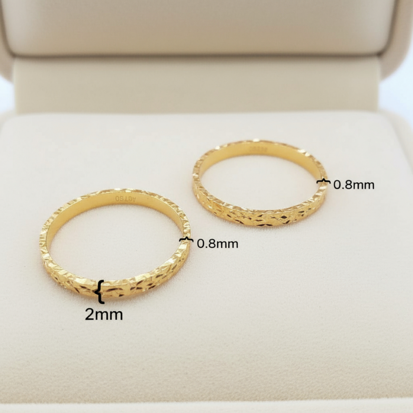 Genuine 18K Yellow Gold Rose Gold Crushed Ice Pattern Surface Band Ring