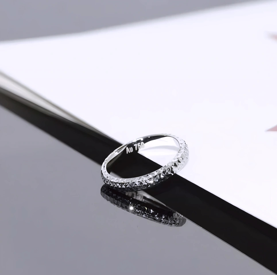 Genuine 18K Yellow Gold Rose Gold Carved Pattern Surface Band Ring