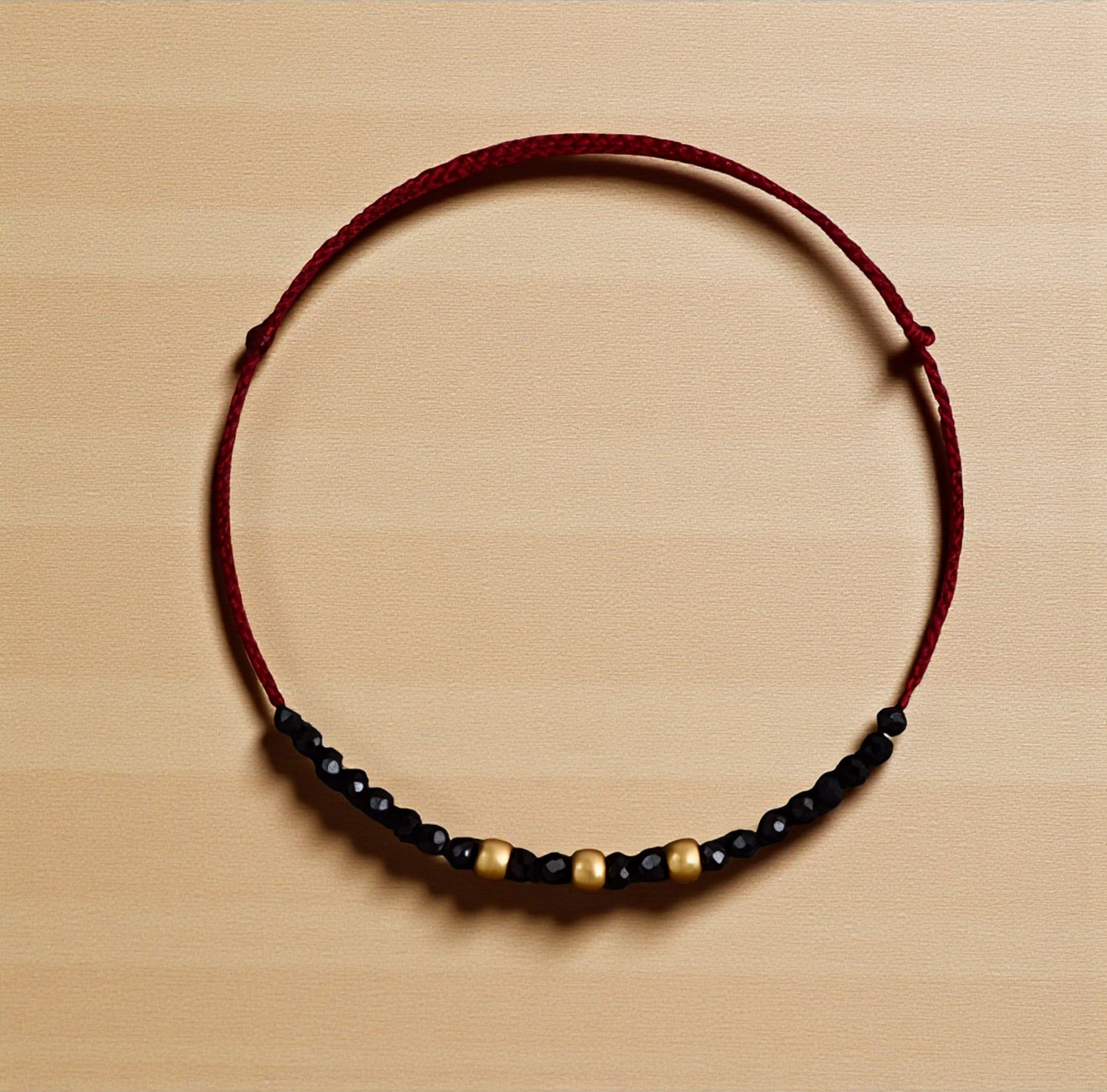 24k Solid 999 Gold Lucky Spinel Beads Extra-Fine Rope Braided Bracelet and Anklet