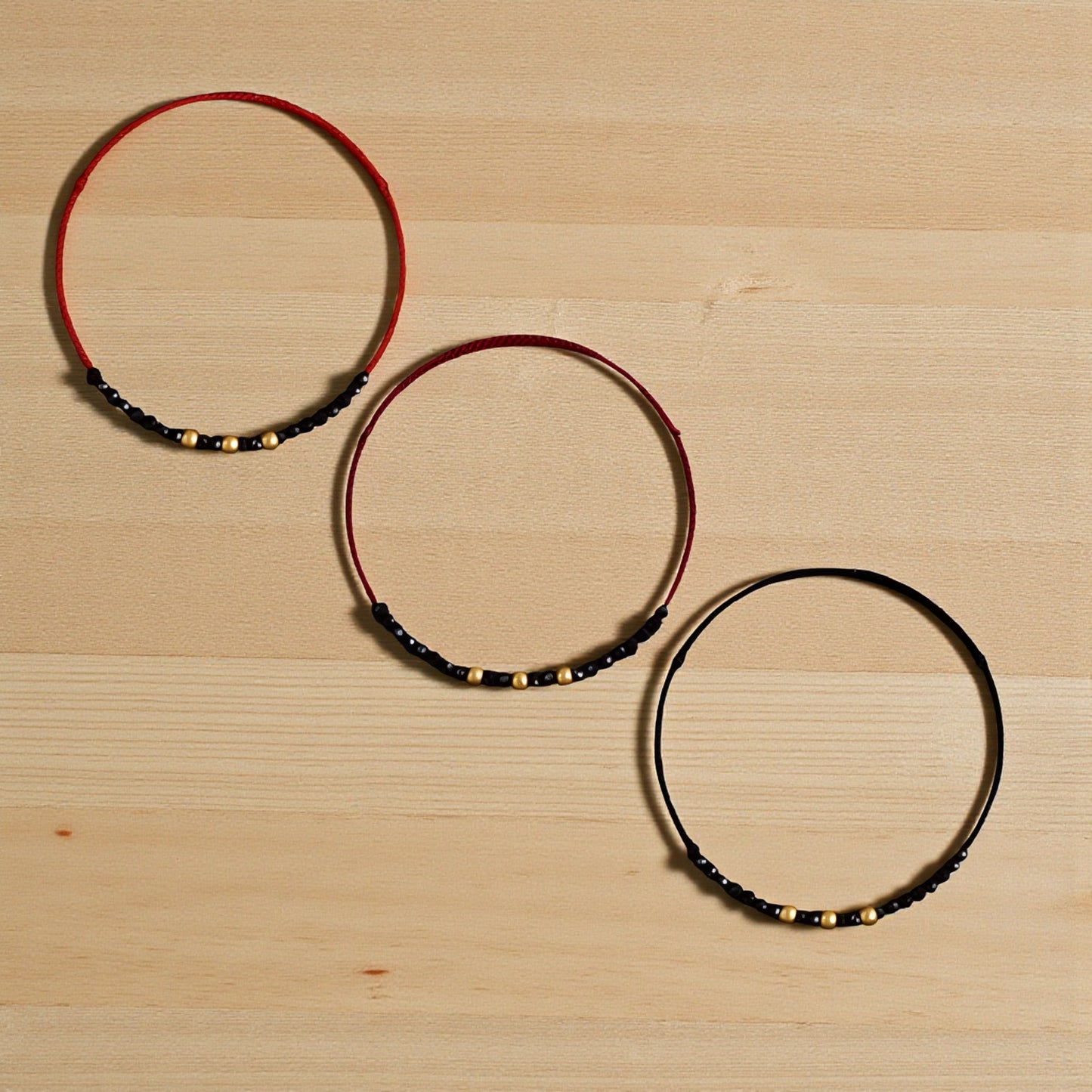 24k Solid 999 Gold Lucky Spinel Beads Extra-Fine Rope Braided Bracelet and Anklet