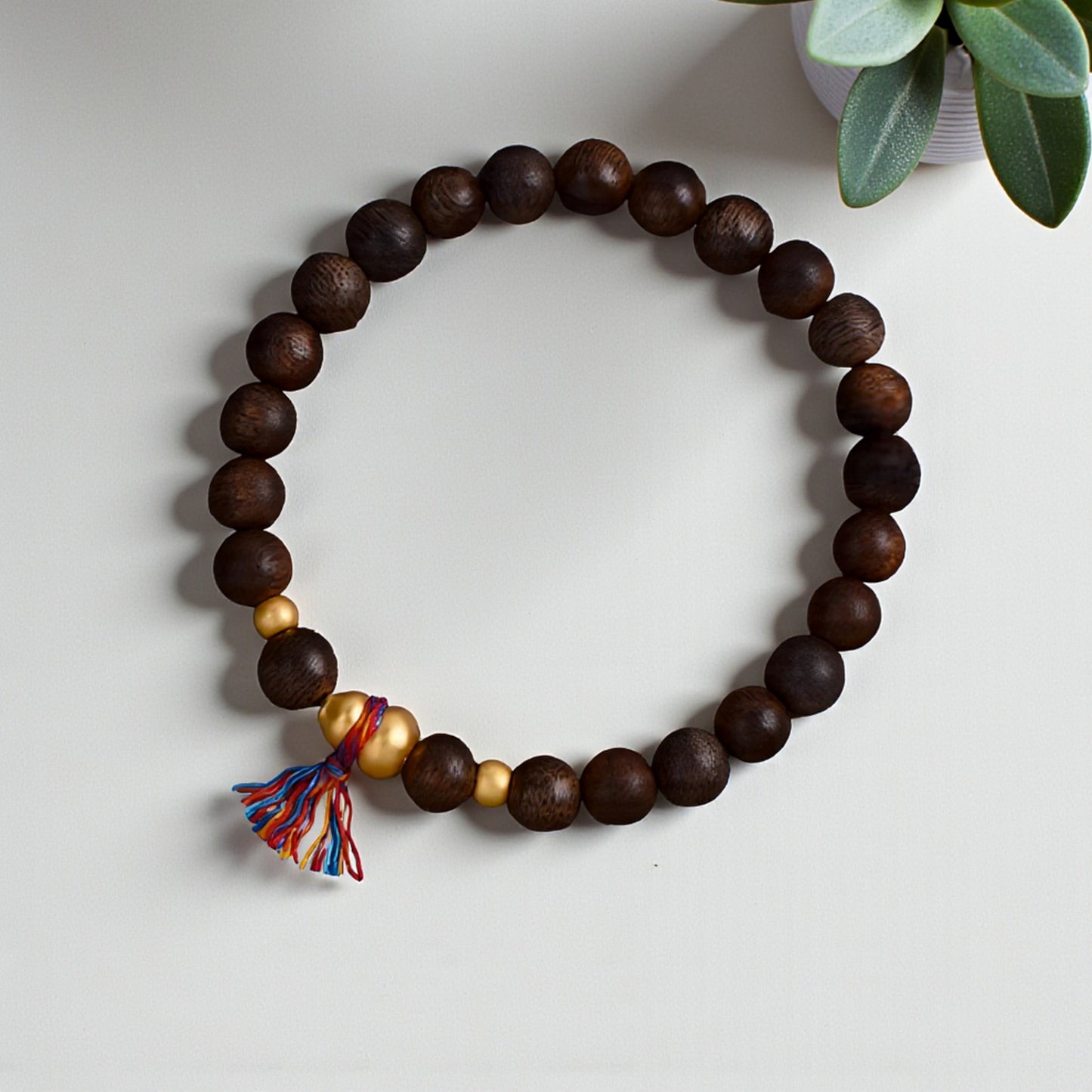 24k Solid 999 Gold Lucky Gourd Beads Natural wood Bracelet For Men and Women