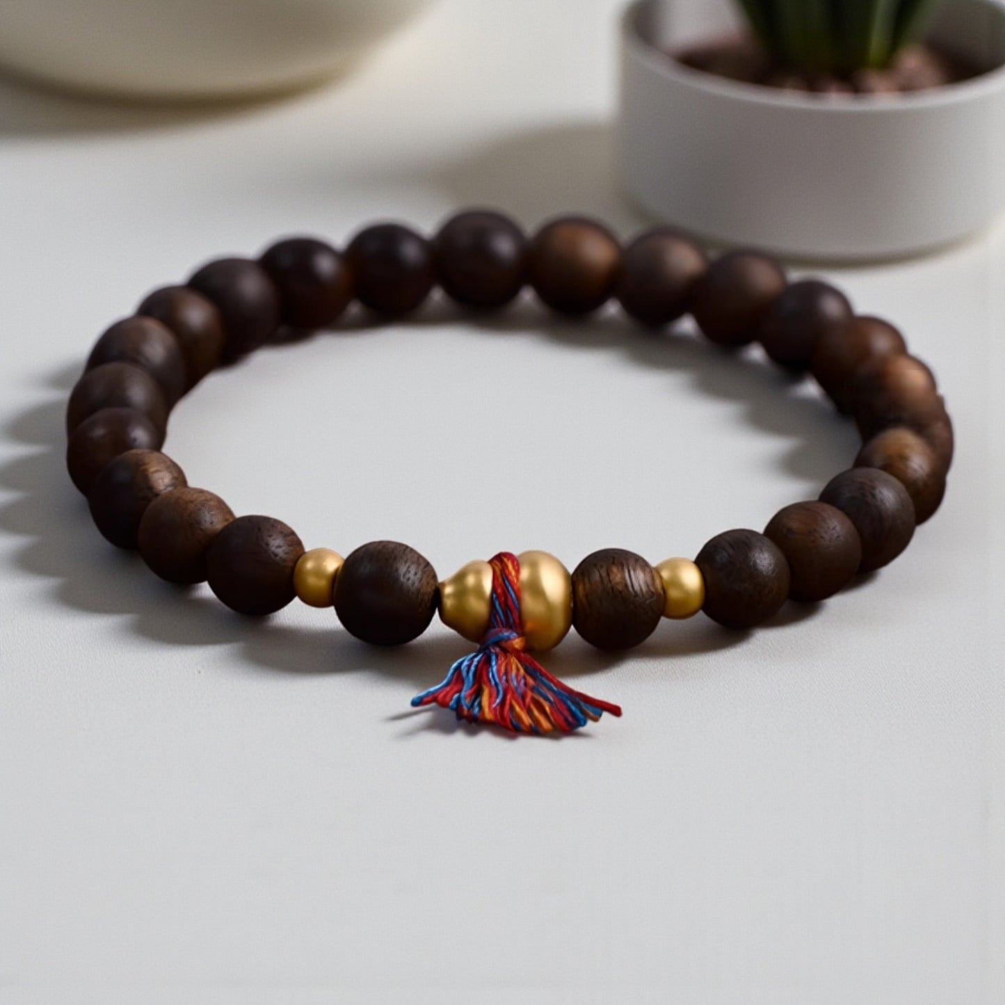 24k Solid 999 Gold Lucky Gourd Beads Natural wood Bracelet For Men and Women