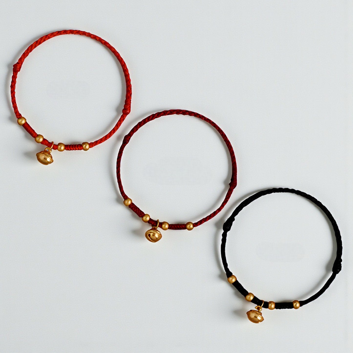 24k Pure 999 Gold Beads Bell Red Rope Braided Bracelet Men and Women Couple Good Luck Bracelet