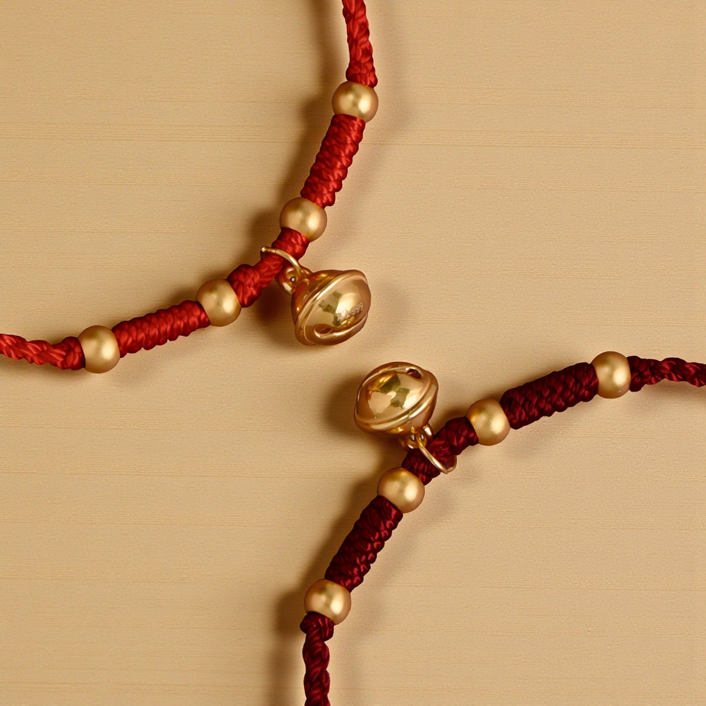24k Pure 999 Gold Beads Bell Red Rope Braided Bracelet Men and Women Couple Good Luck Bracelet