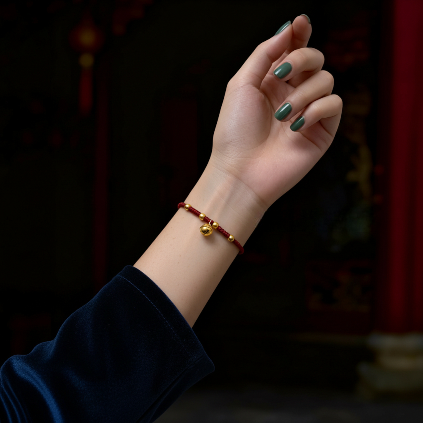 24k Pure 999 Gold Beads Bell Red Rope Braided Bracelet Men and Women Couple Good Luck Bracelet