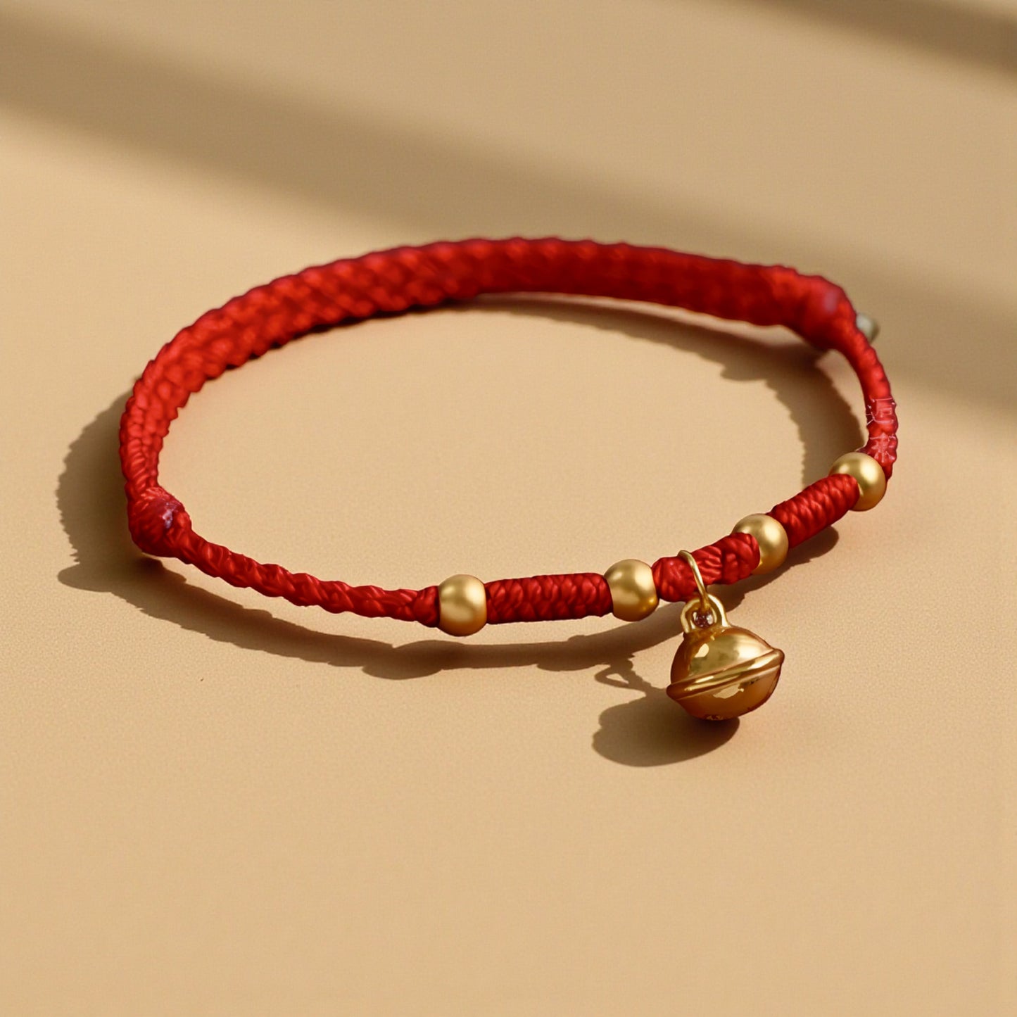 24k Pure 999 Gold Beads Bell Red Rope Braided Bracelet Men and Women Couple Good Luck Bracelet