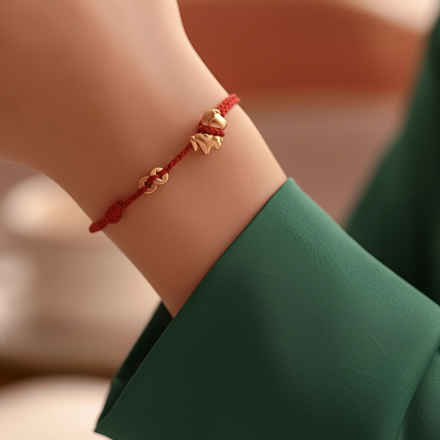 24k Pure 999 Gold Year of Horse Zodic Lucky Charm with Red Rope Bracelet