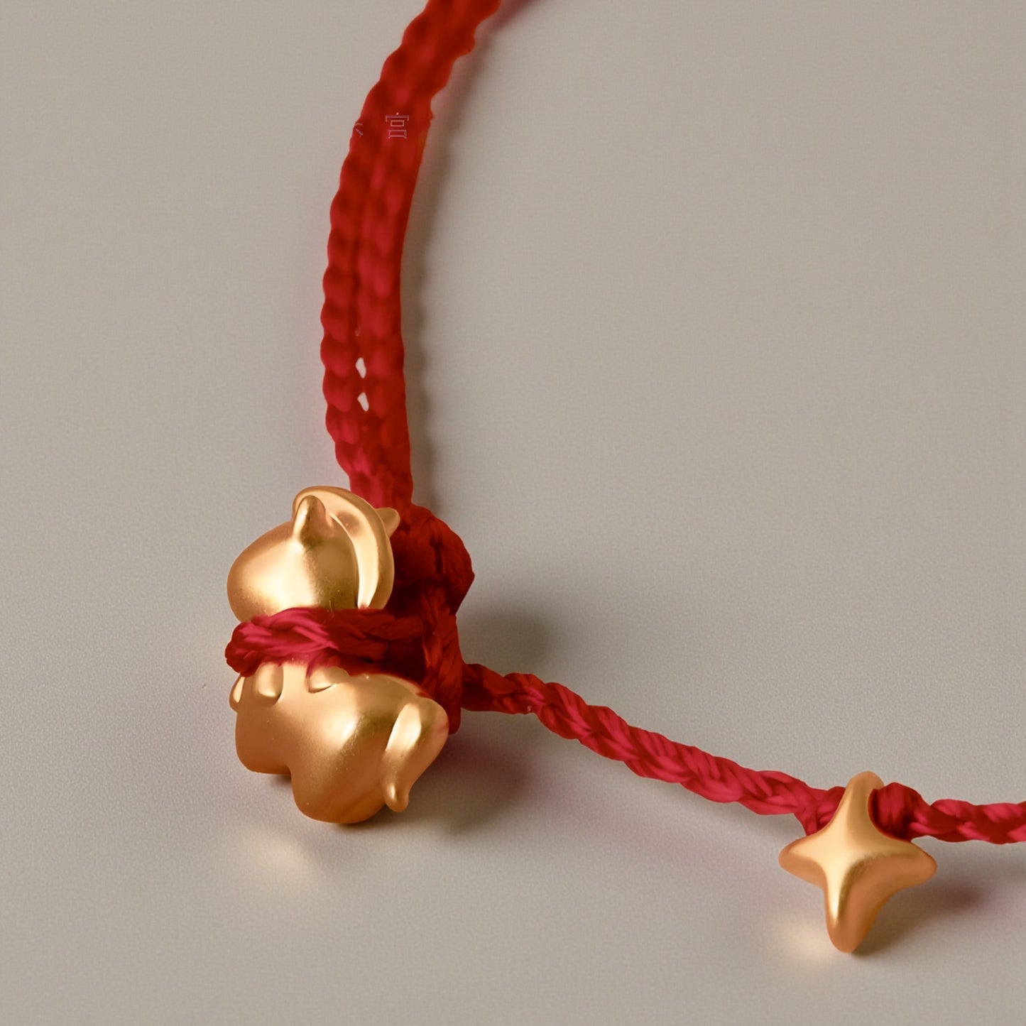 24k Pure 999 Gold Year of Horse Zodic Lucky Charm with Red Rope Bracelet