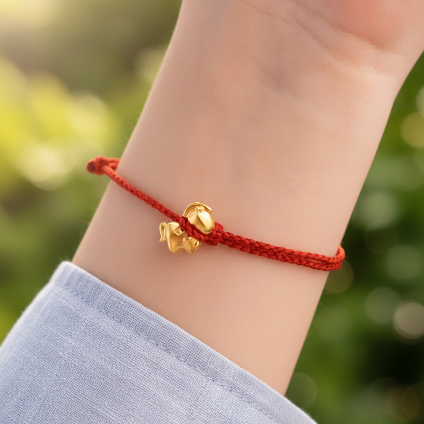 24k Pure 999 Gold Year of Horse Zodic Lucky Charm with Red Rope Bracelet
