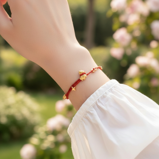 24k Pure 999 Gold Year of Horse Zodic Lucky Charm with Red Rope Bracelet