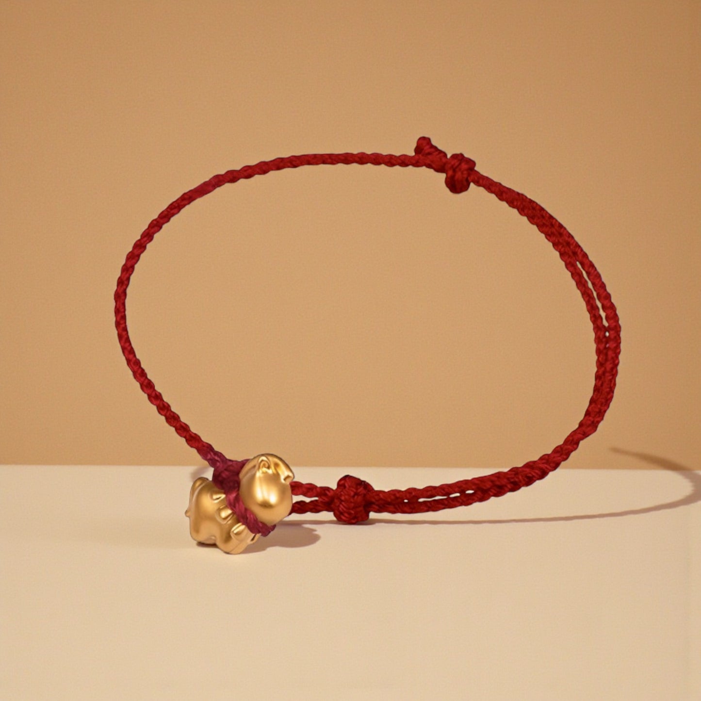 24k Pure 999 Gold Year of Horse Zodic Lucky Charm with Red Rope Bracelet
