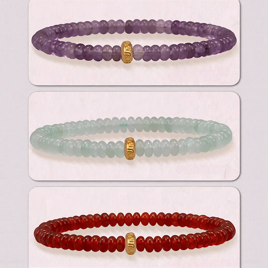 24k Pure 999 Gold Bead Lucky Charm Red Agate Crystal Bracelet