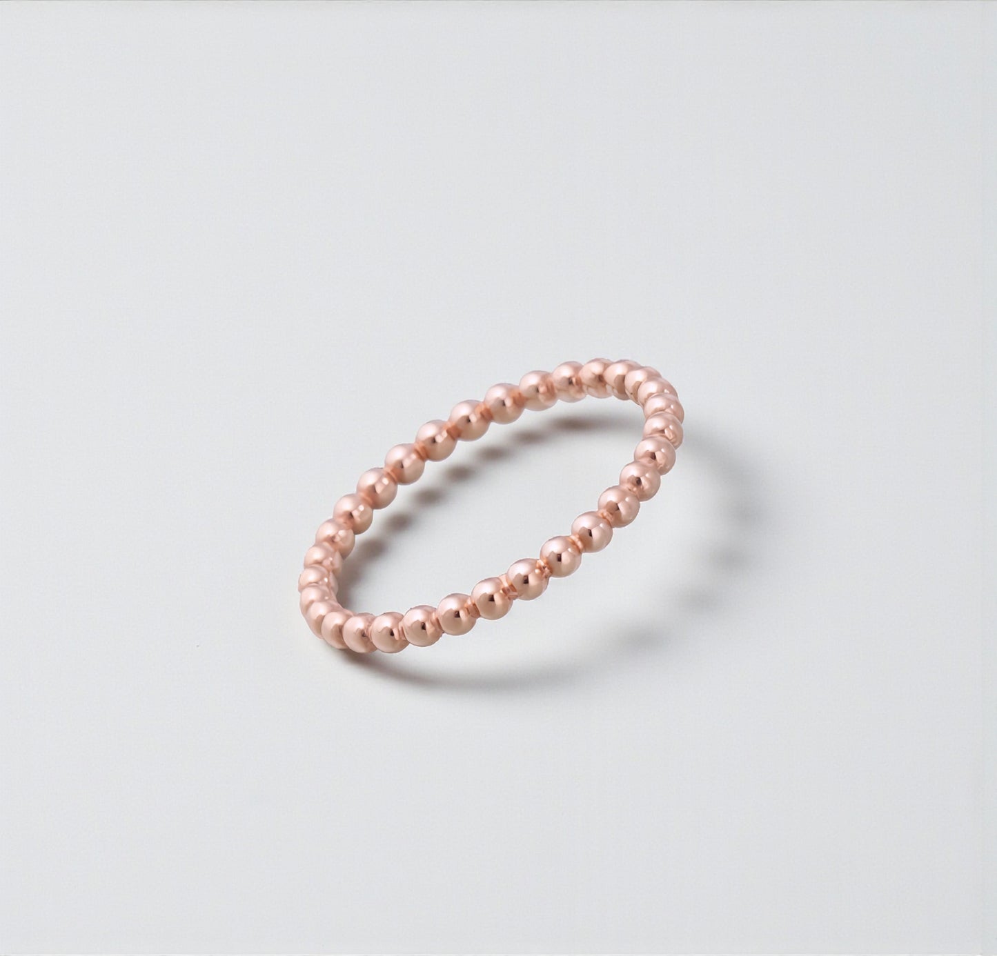 Genuine 18K Yellow Gold Rose Gold Round Beads Minimal Band Ring