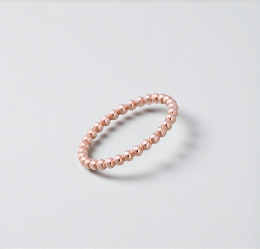 Genuine 18K Yellow Gold Rose Gold Round Beads Minimal Band Ring