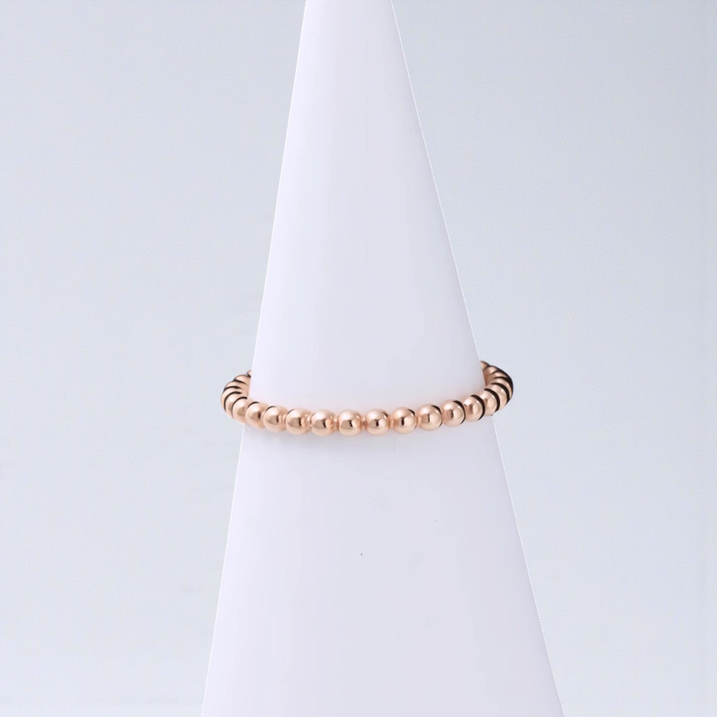 Genuine 18K Yellow Gold Rose Gold Round Beads Minimal Band Ring