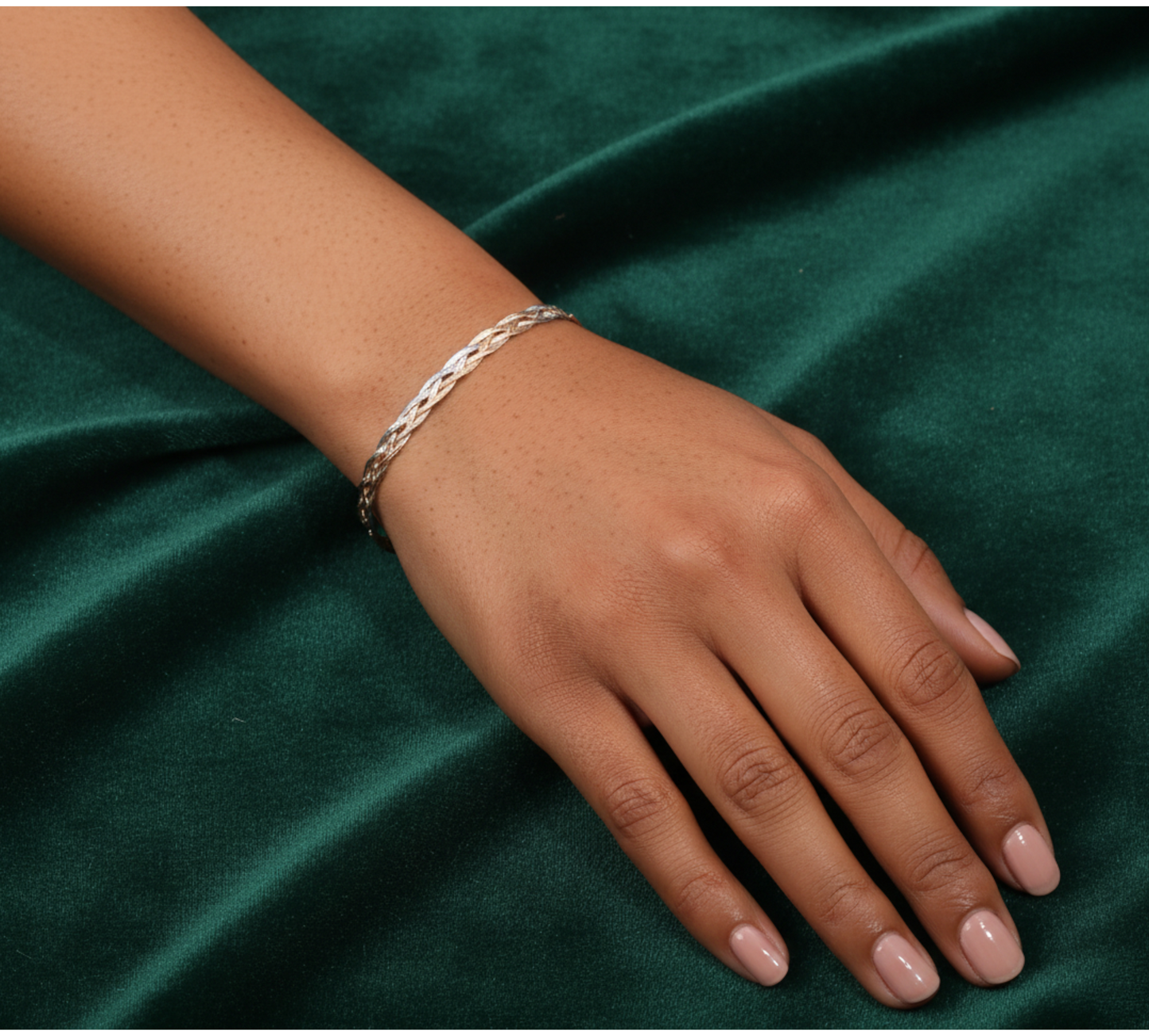 Genuine 18K Yellow Gold Multi-Strand Tri-Color Braided Snake Chain Bracelet