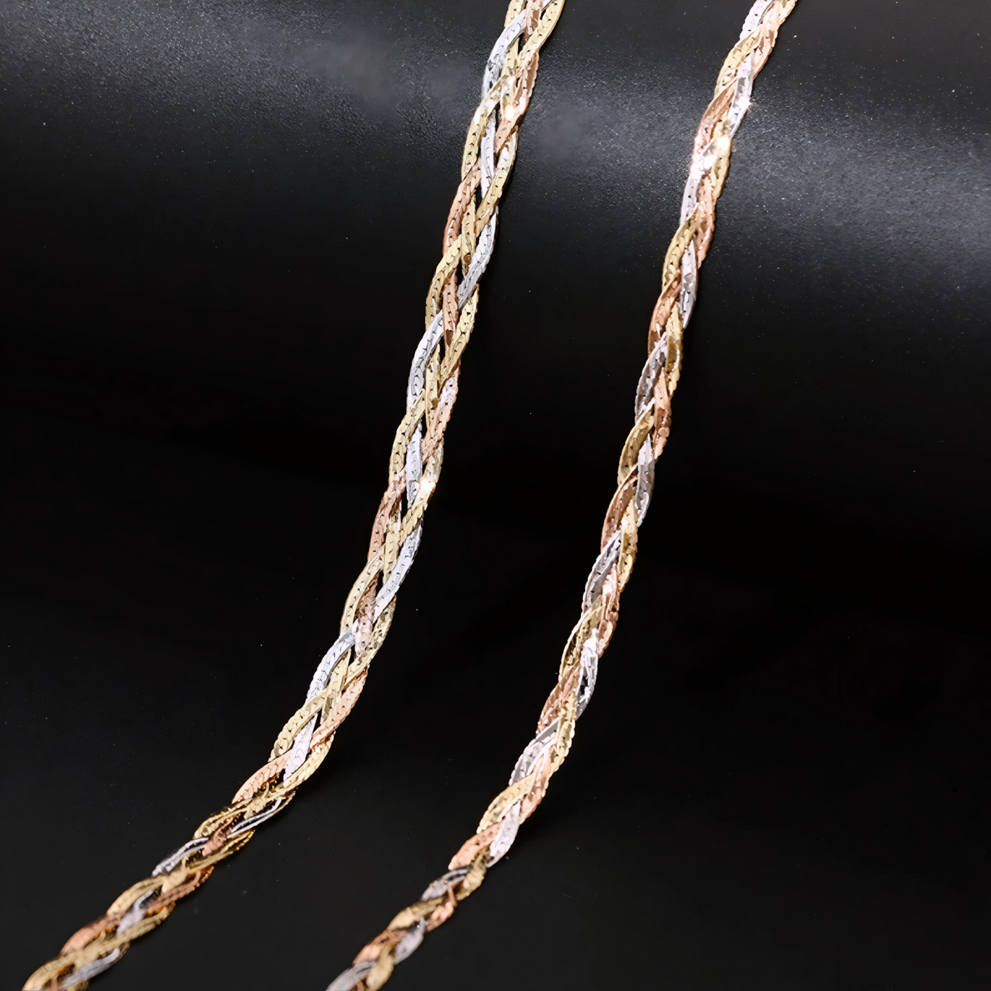 Genuine 18K Yellow Gold Multi-Strand Tri-Color Braided Snake Chain Bracelet
