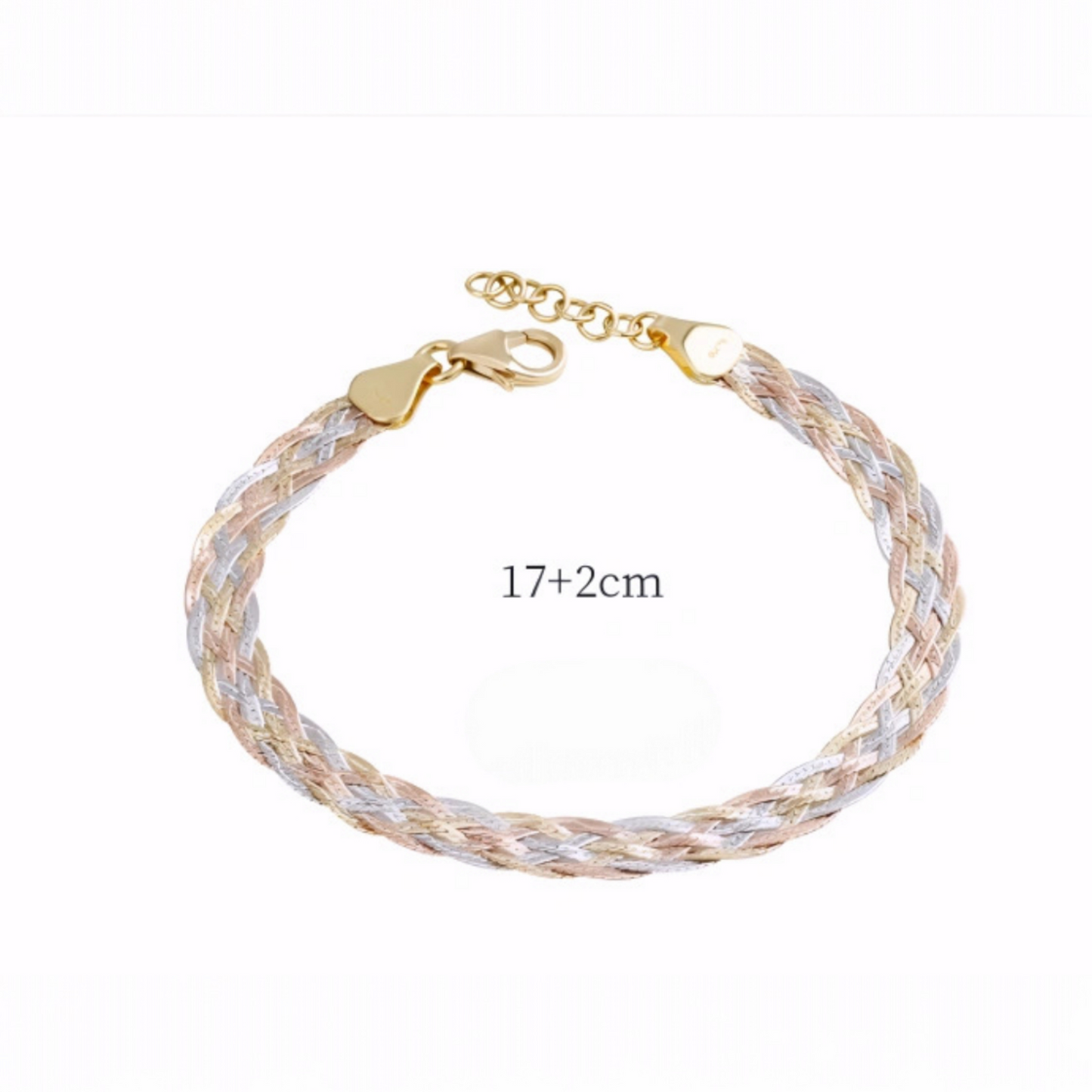 Genuine 18K Yellow Gold Multi-Strand Tri-Color Braided Snake Chain Bracelet