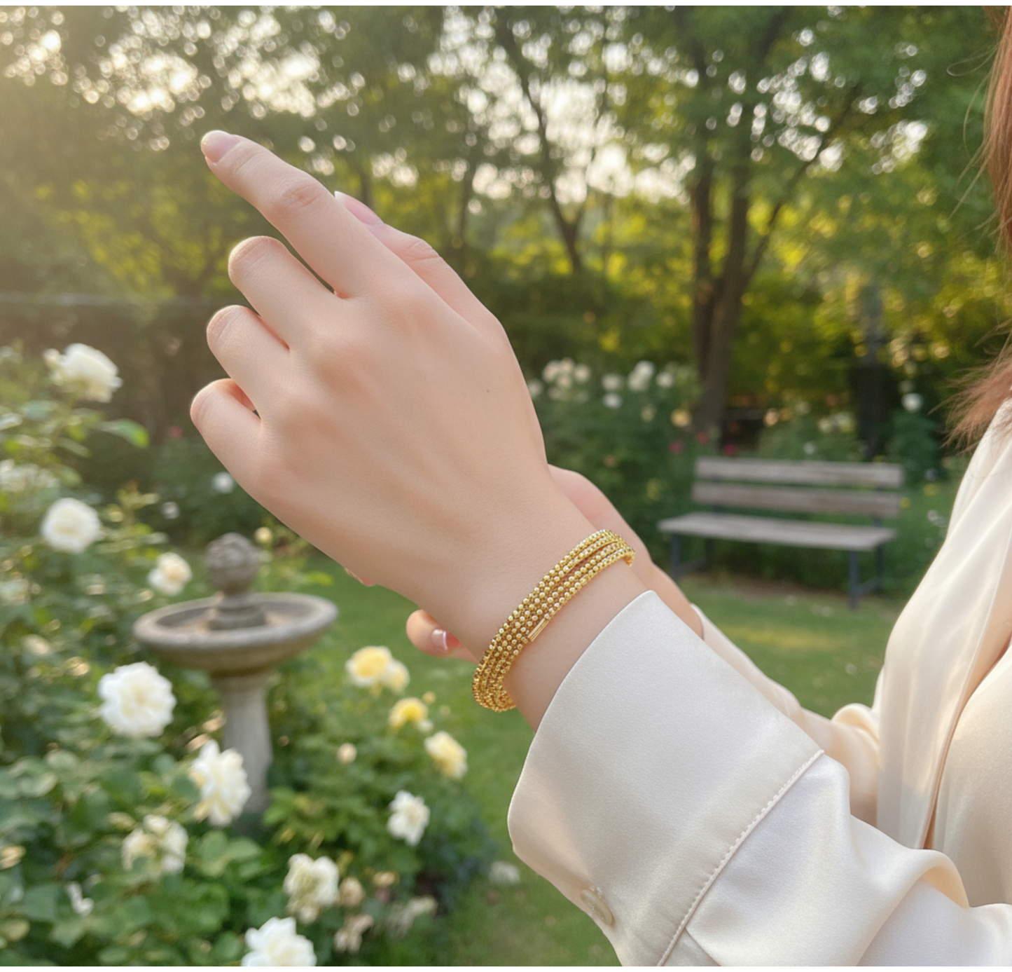 18K Yellow Gold Rose Gold Elastic Soft Beads Elegant Bracelet