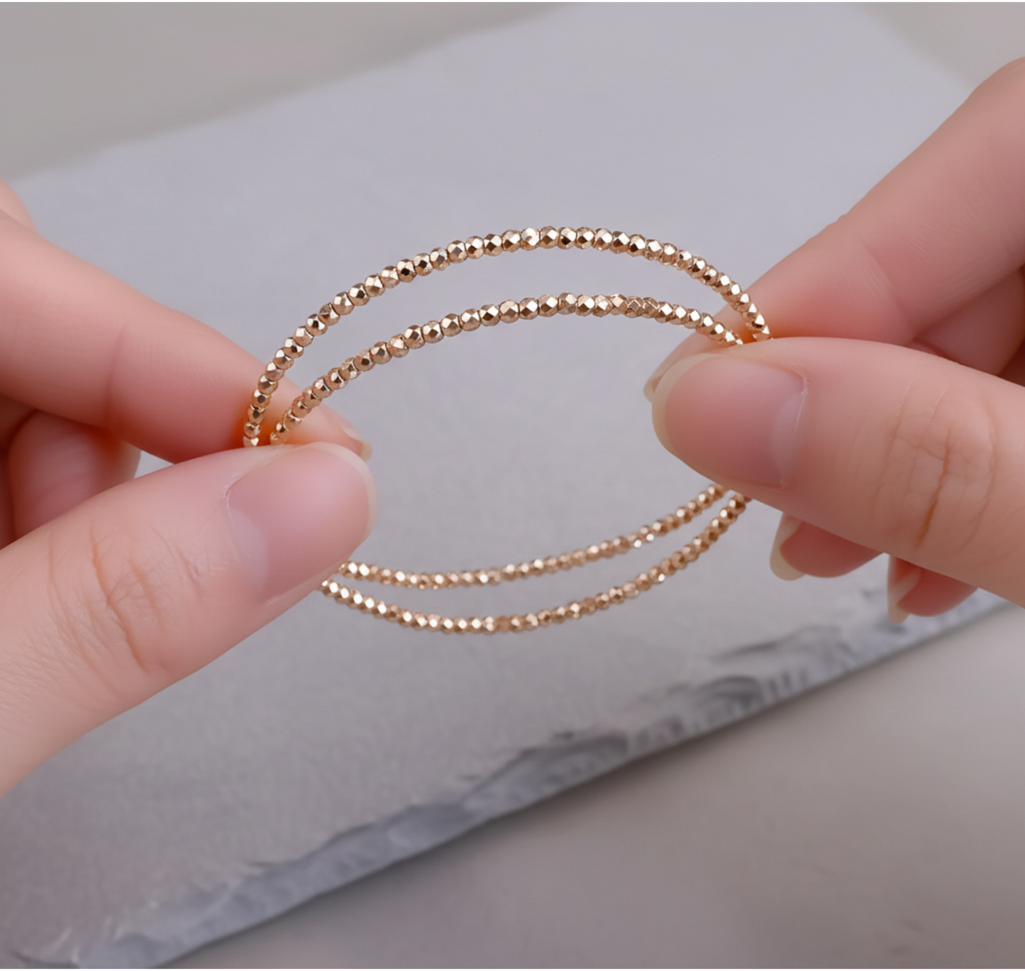 18K Yellow Gold Rose Gold Elastic Soft Beads Elegant Bracelet