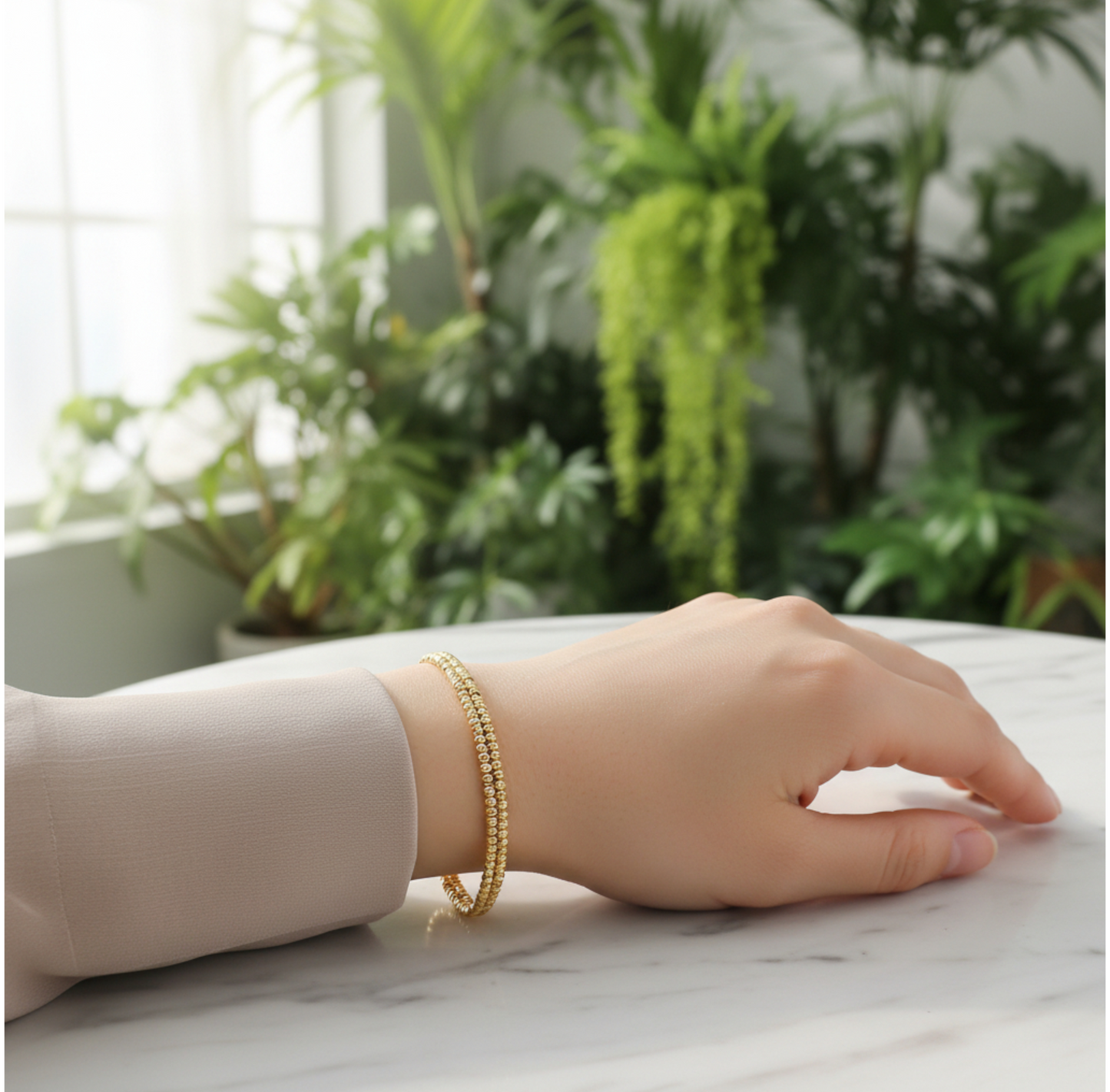 18K Yellow Gold Rose Gold Elastic Soft Beads Elegant Bracelet