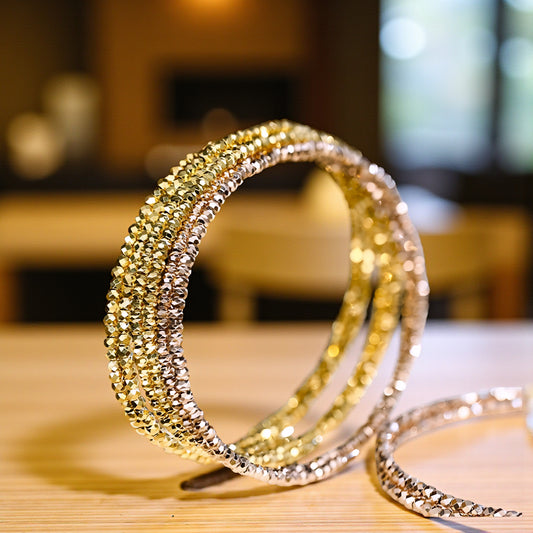 18K Yellow Gold Rose Gold Elastic Soft Beads Elegant Bracelet