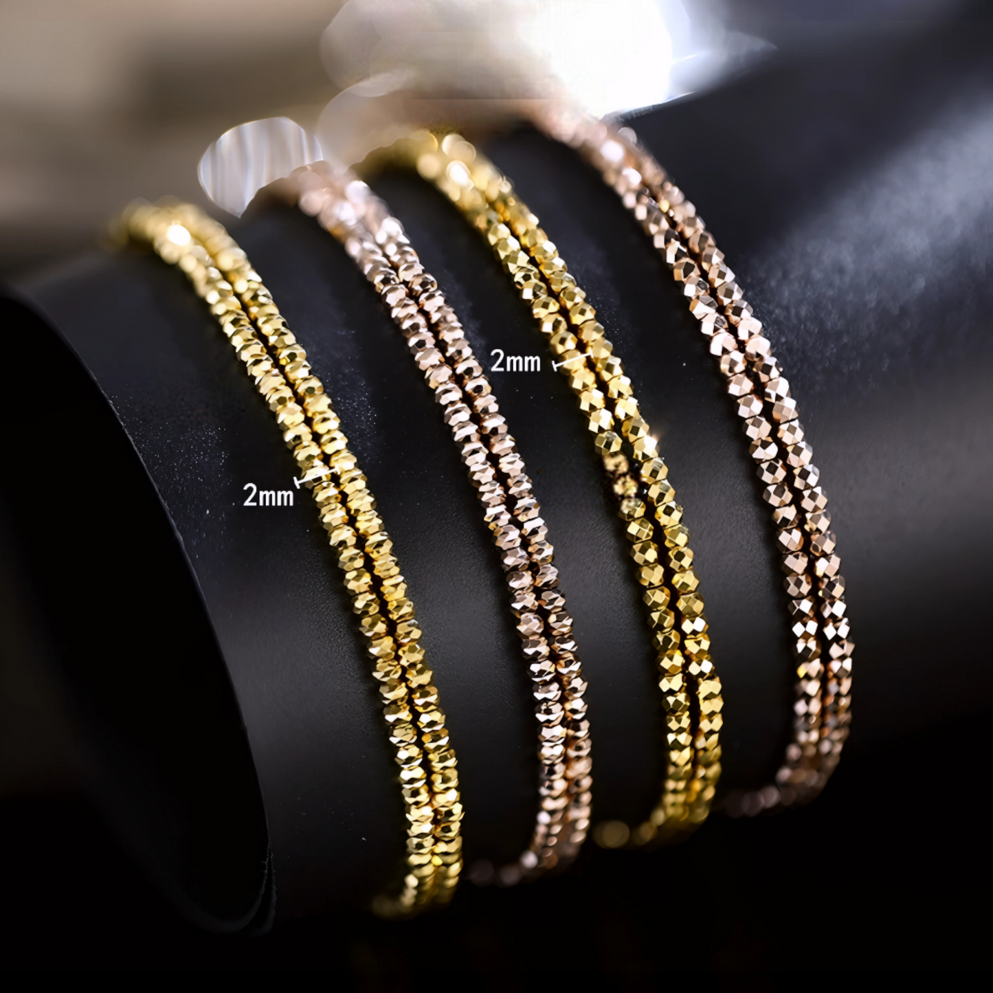 18K Yellow Gold Rose Gold Elastic Soft Beads Elegant Bracelet