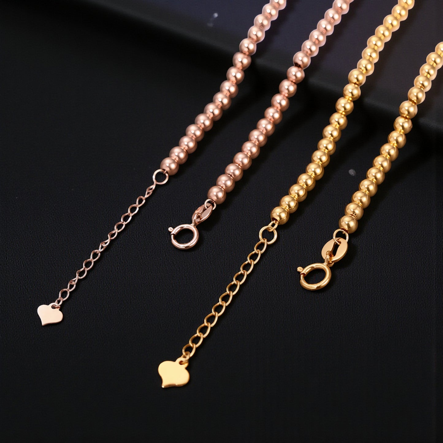 Genuine 18K Yellow Gold Rose Gold Beads Minimal Bracelet