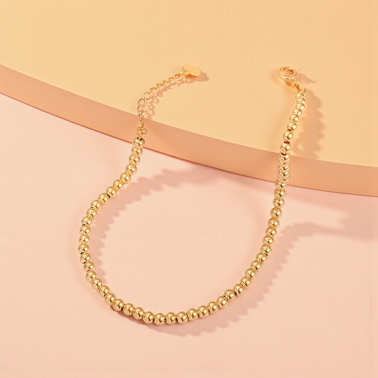 Genuine 18K Yellow Gold Rose Gold Beads Minimal Bracelet