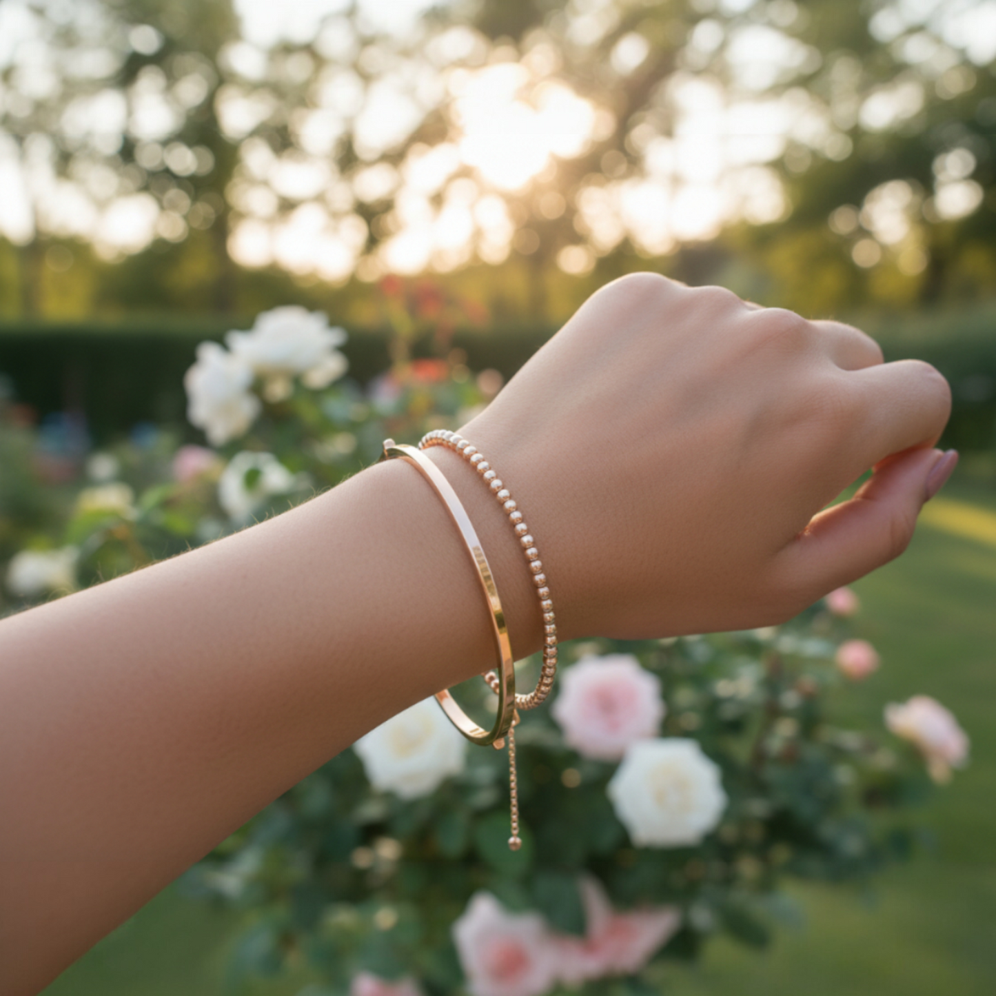 Genuine 18K Yellow Gold Rose Gold Beads Minimal Bracelet