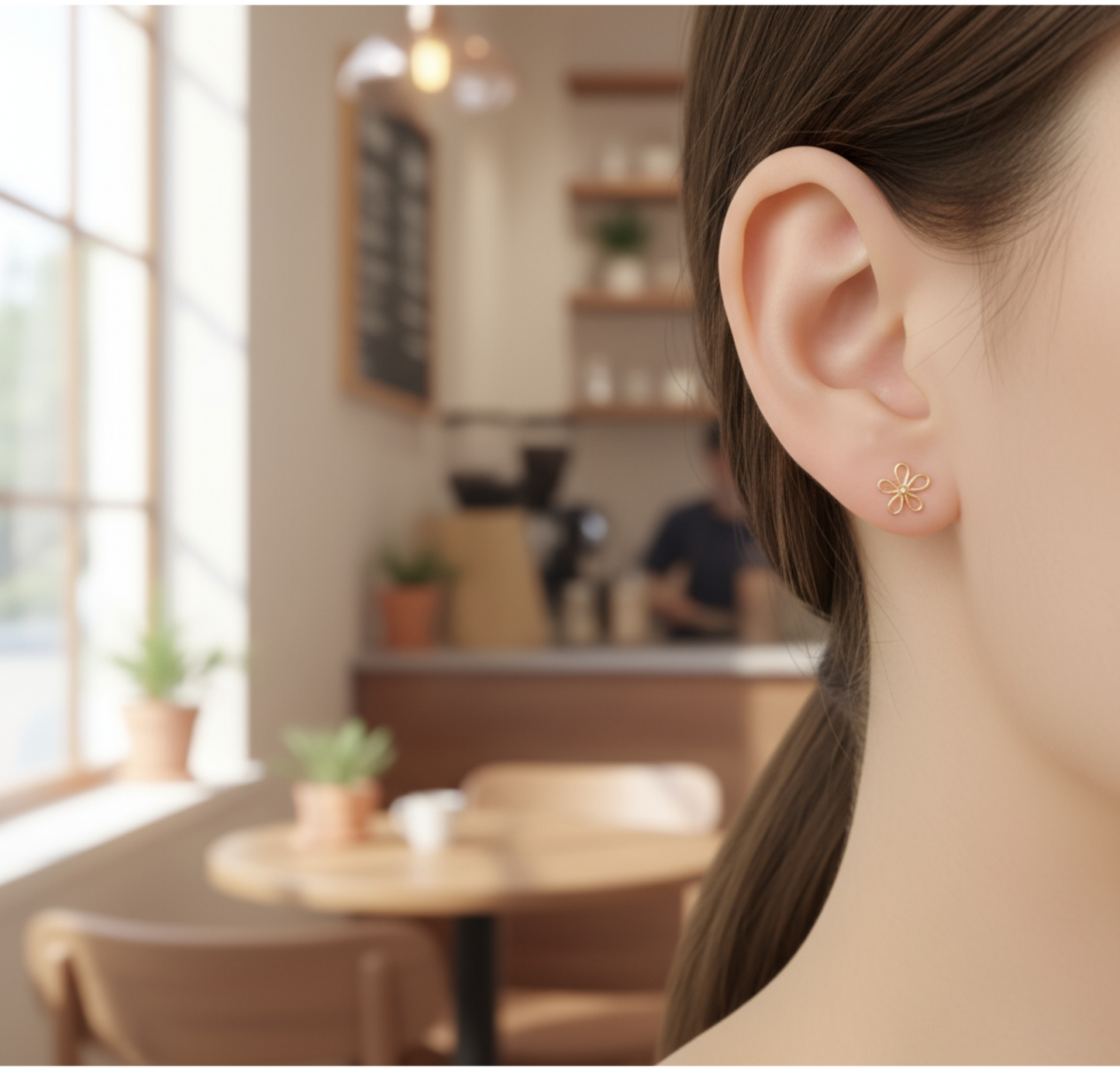 Genuine 18K Rose Gold Flower Stud Earrings