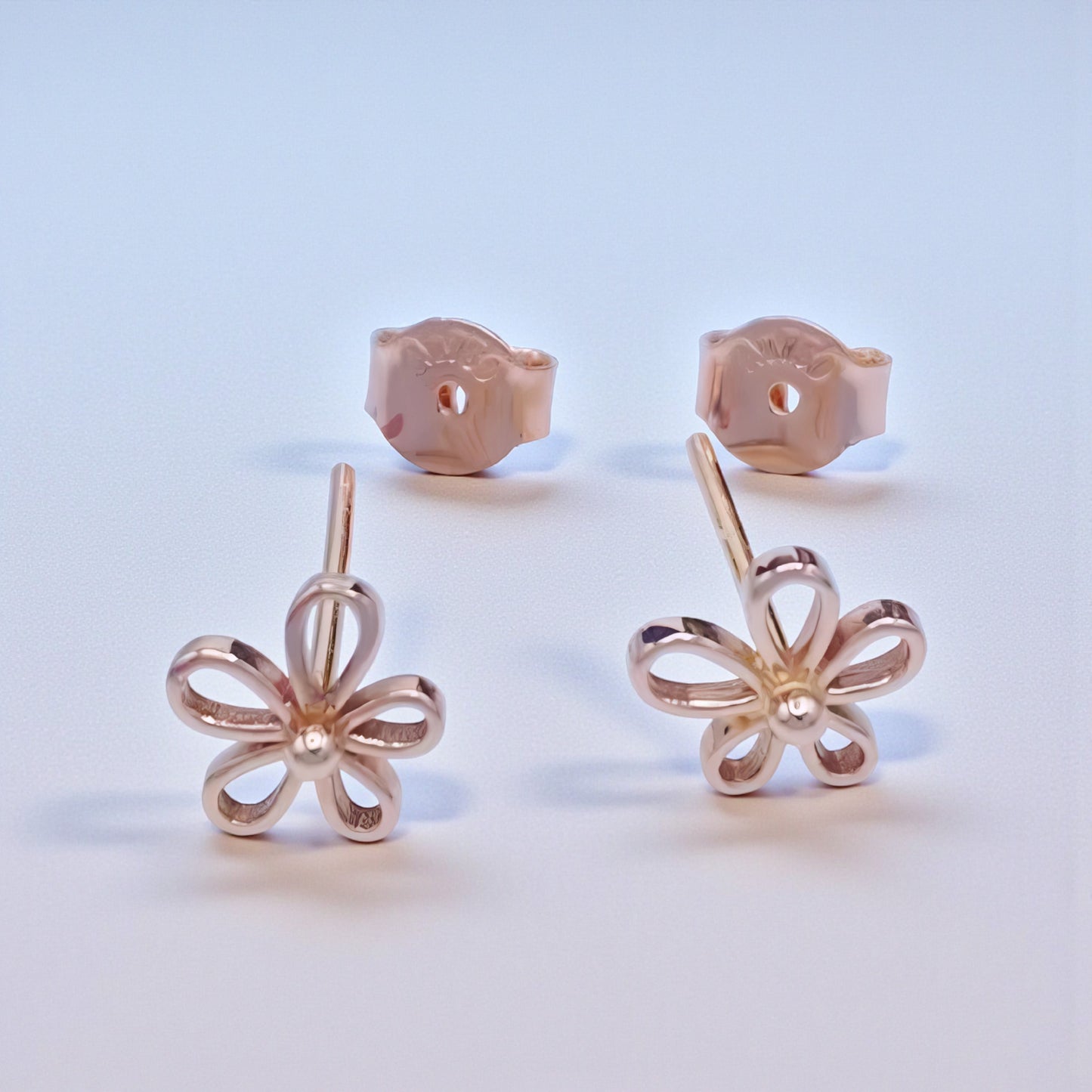 Genuine 18K Rose Gold Flower Stud Earrings