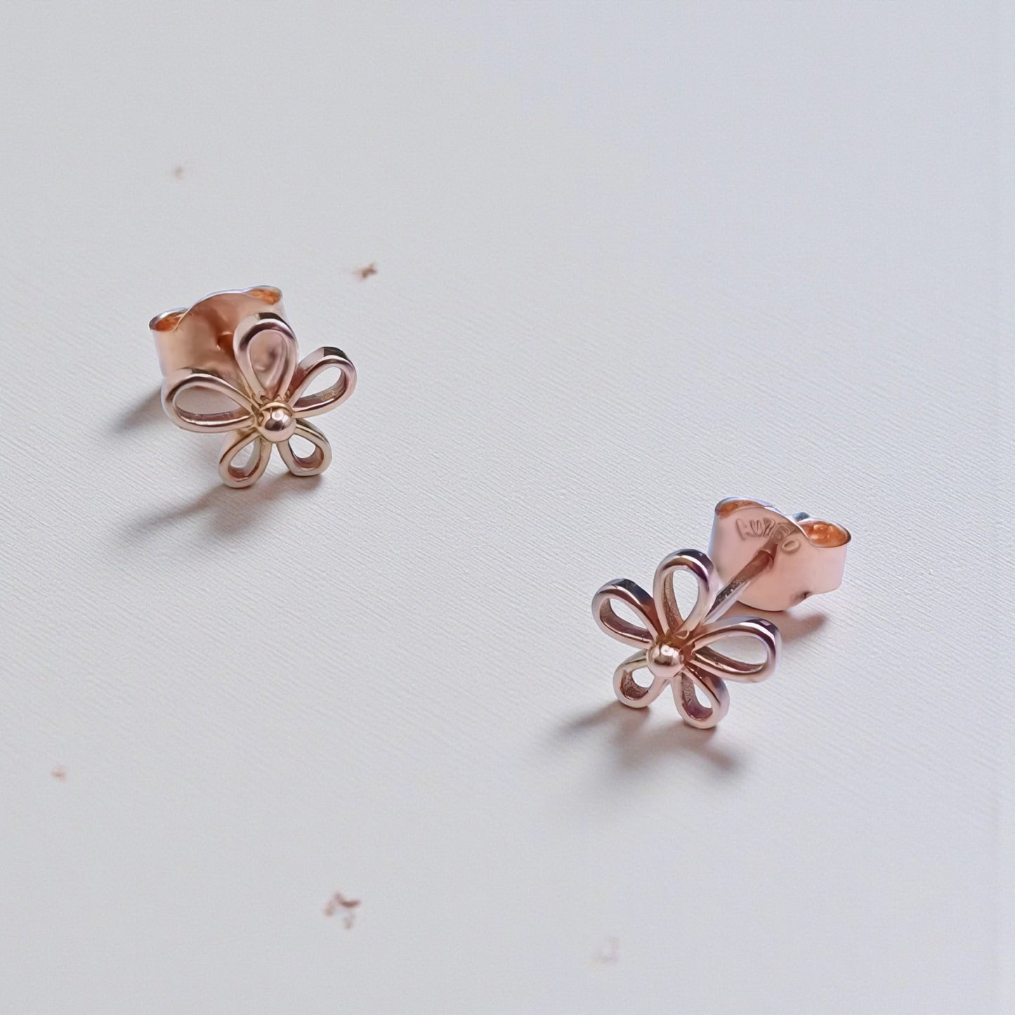 Genuine 18K Rose Gold Flower Stud Earrings