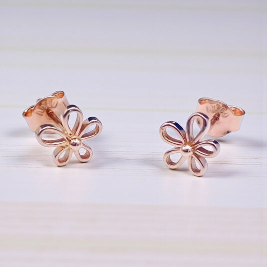 Genuine 18K Rose Gold Flower Stud Earrings